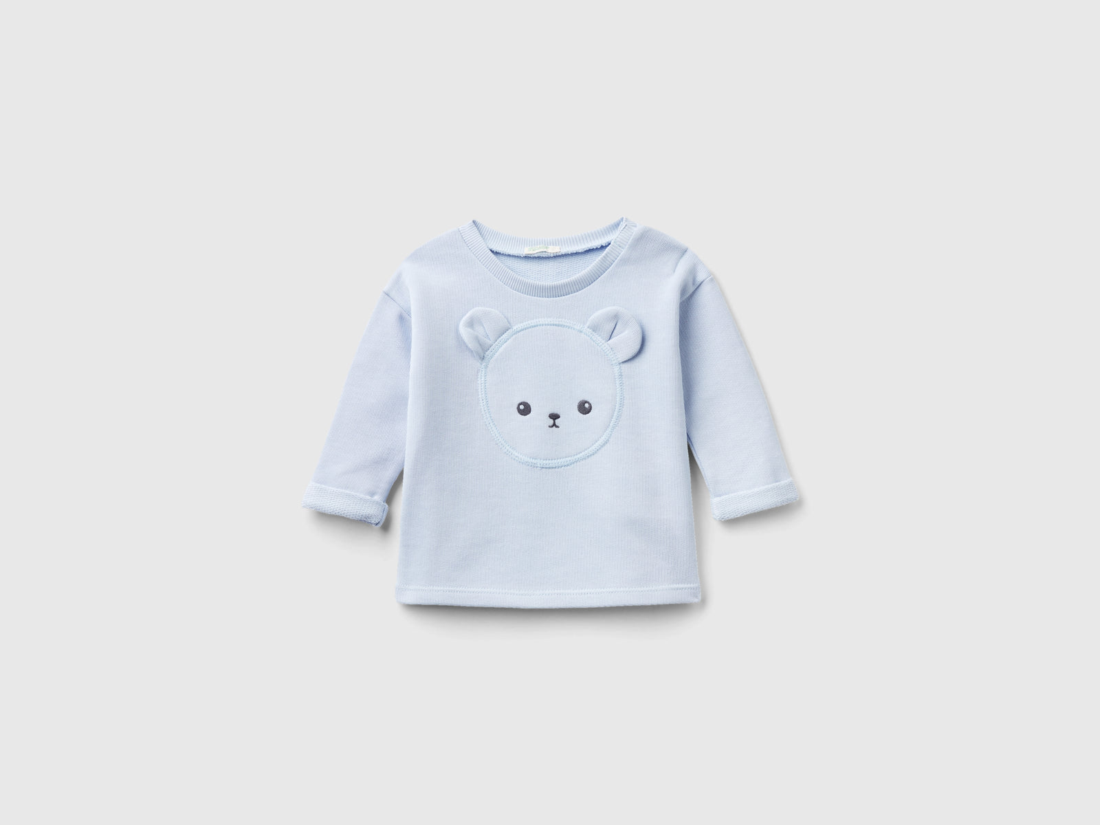 Felpa con ricamo in cotone bio da neonato celeste | Benetton Outlet