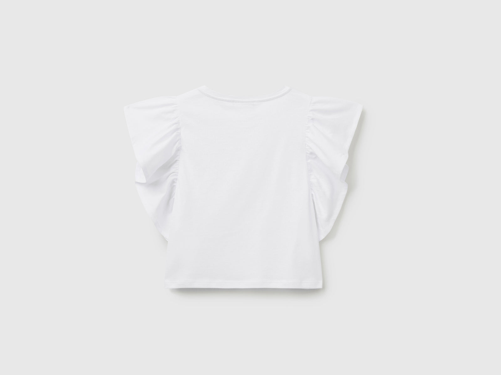 T-shirt smanicata in puro cotone con ampi volant applicati sul giromanica da donna bianco 2 | Benetton Outlet
