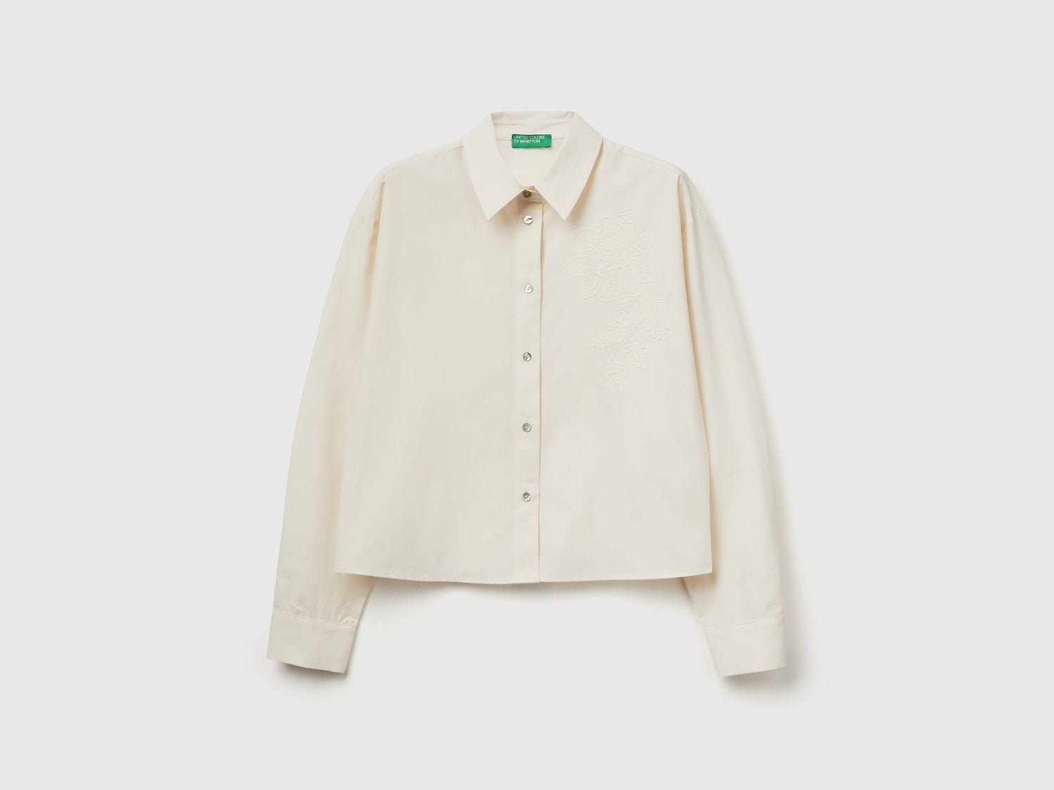 Camicia con ricamo floreale da donna bianco panna | Benetton Outlet