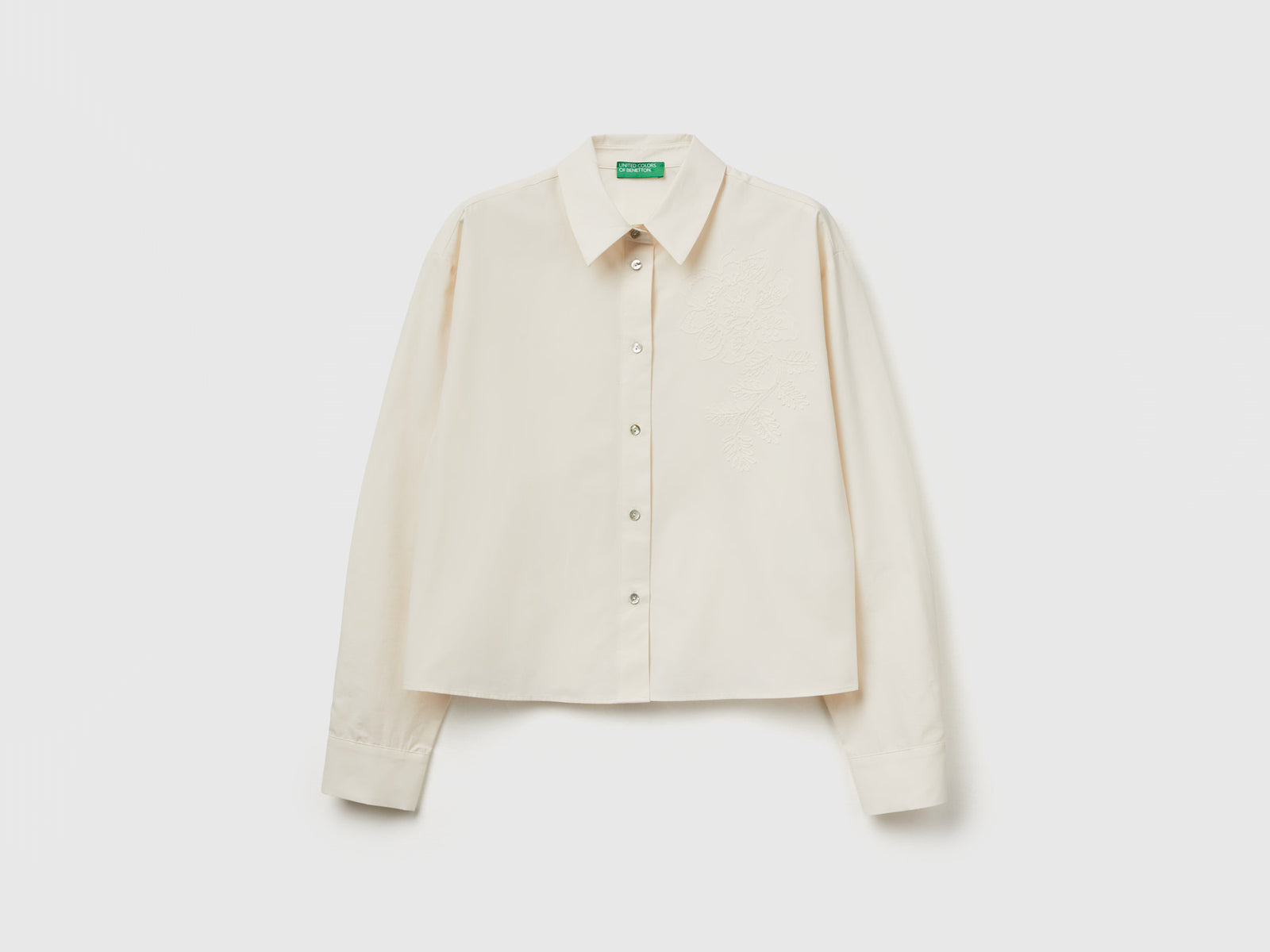 Camicia con ricamo floreale da donna bianco panna | Benetton Outlet