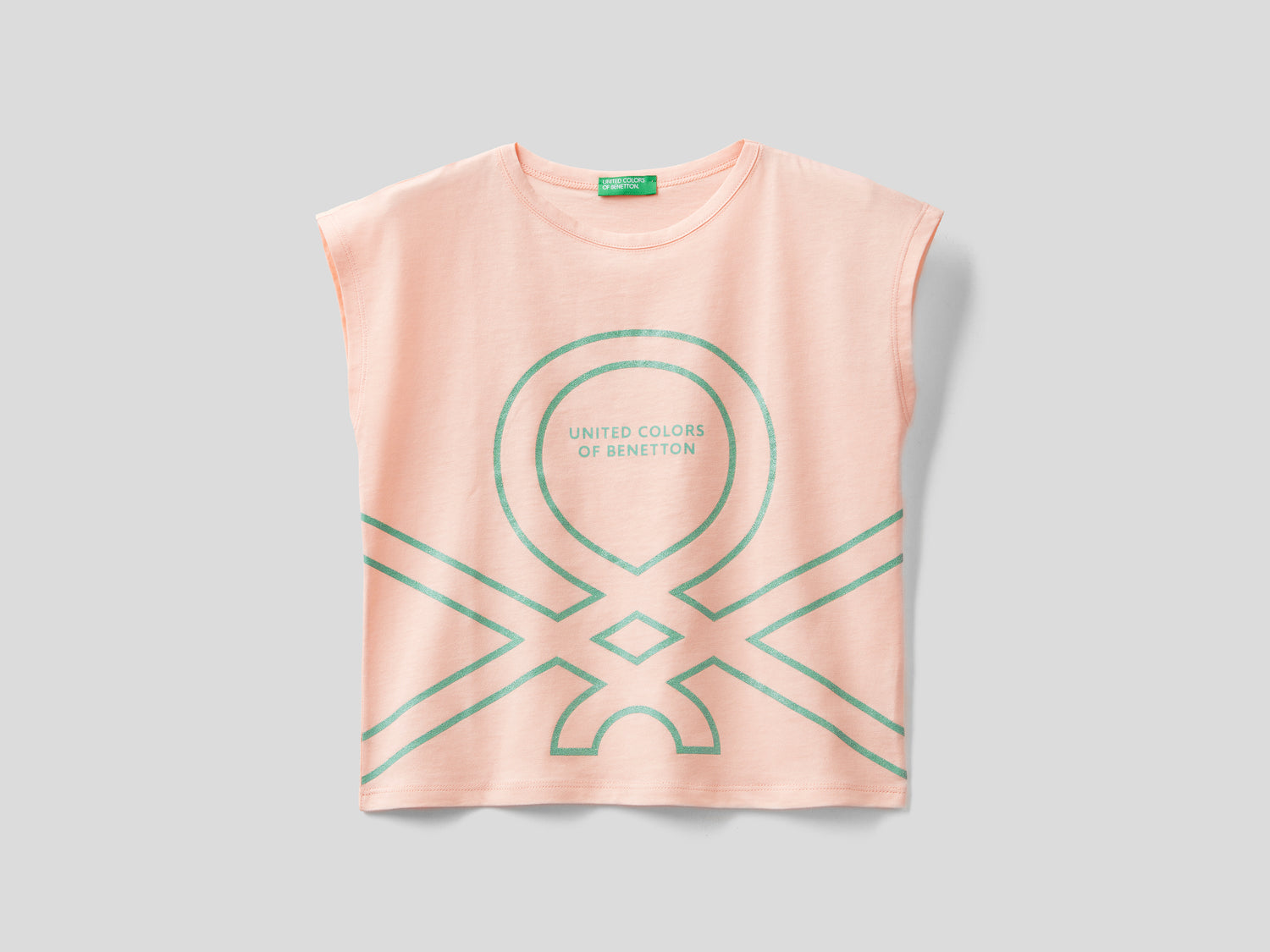 T-shirt in cotone  con stampa logo da bambina pesca | Benetton Outlet
