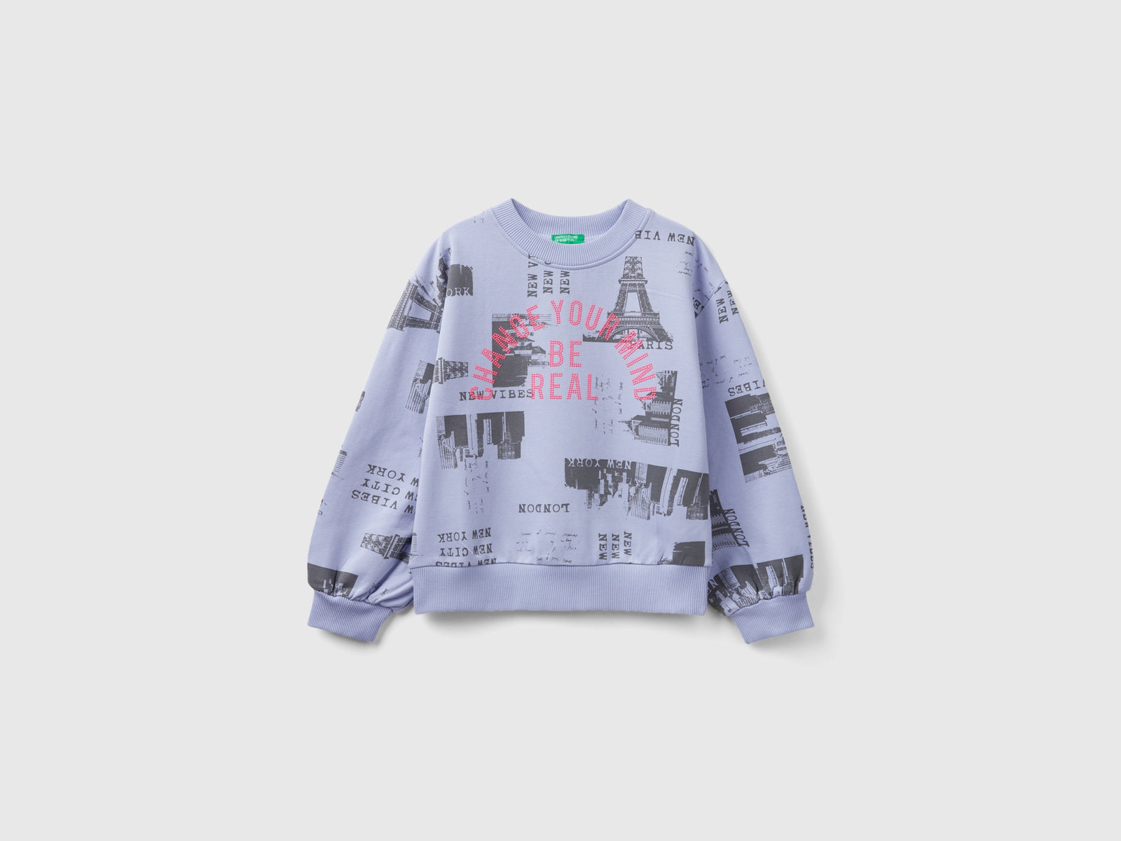 Felpa con stampa città e borchiette da bambina lilla | Benetton Outlet