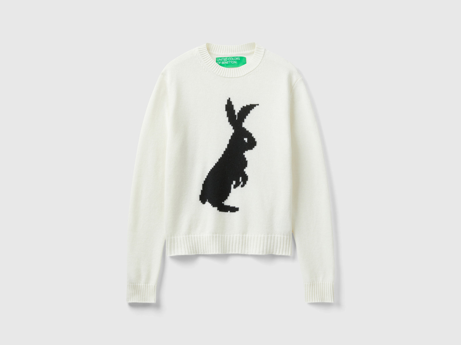 Maglioncino con intarsio coniglio da donna bianco | Benetton Outlet