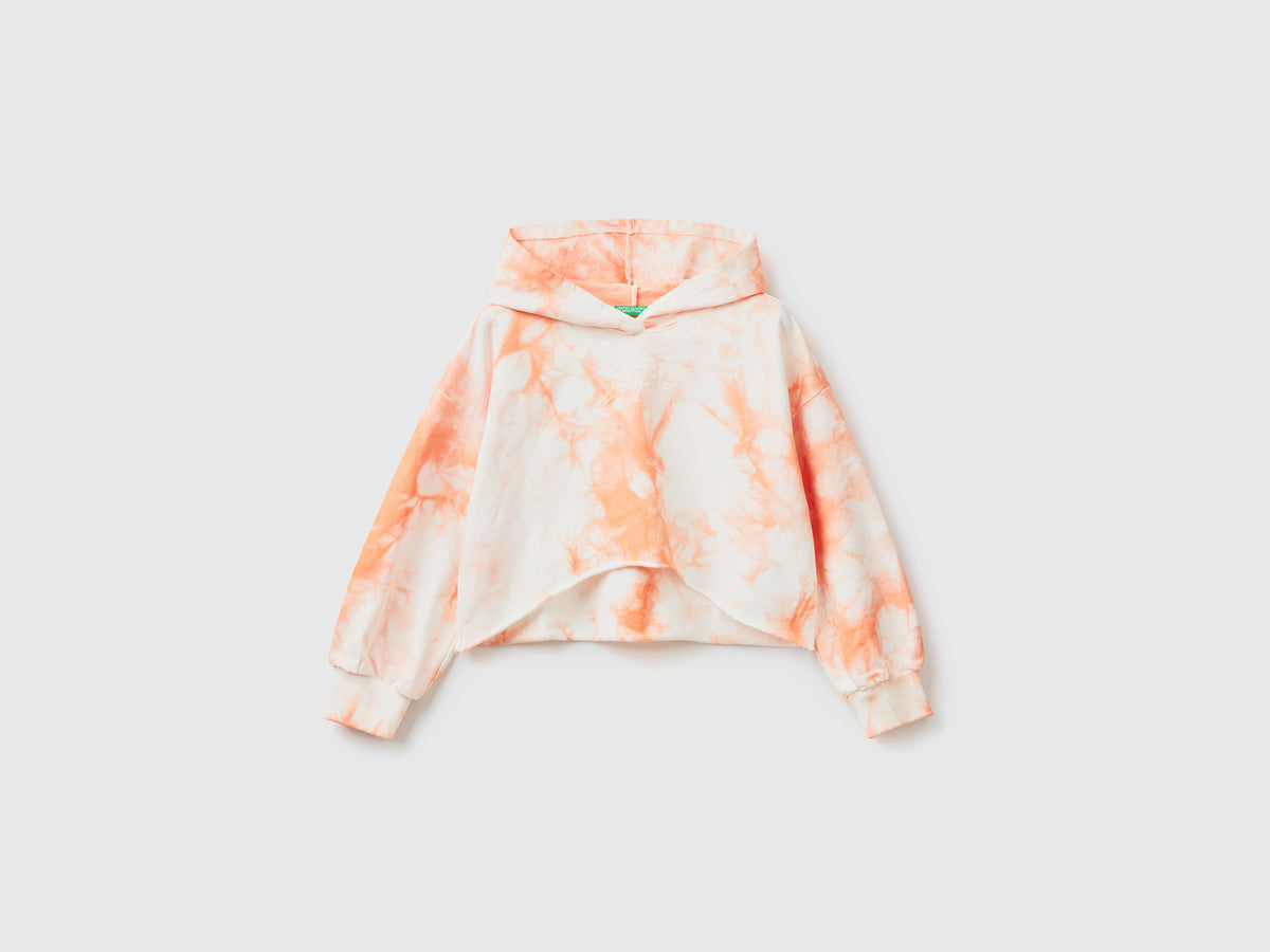 Felpa con cappuccio tye-dye in puro cotone dalla vestibilità corta