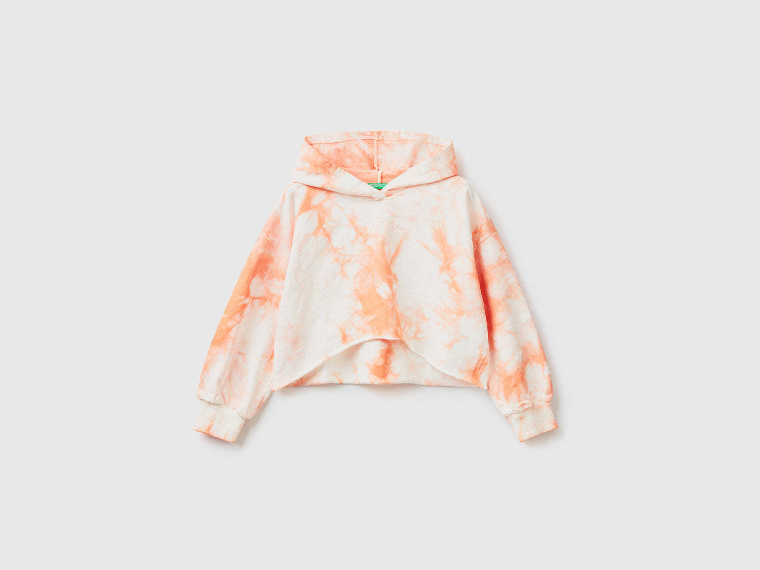 Felpa con cappuccio tye-dye in puro cotone dalla vestibilità corta da bambina rosa tenue | Benetton Outlet