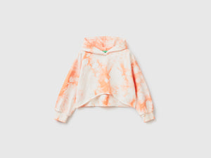 Felpa con cappuccio tye-dye in puro cotone dalla vestibilità corta