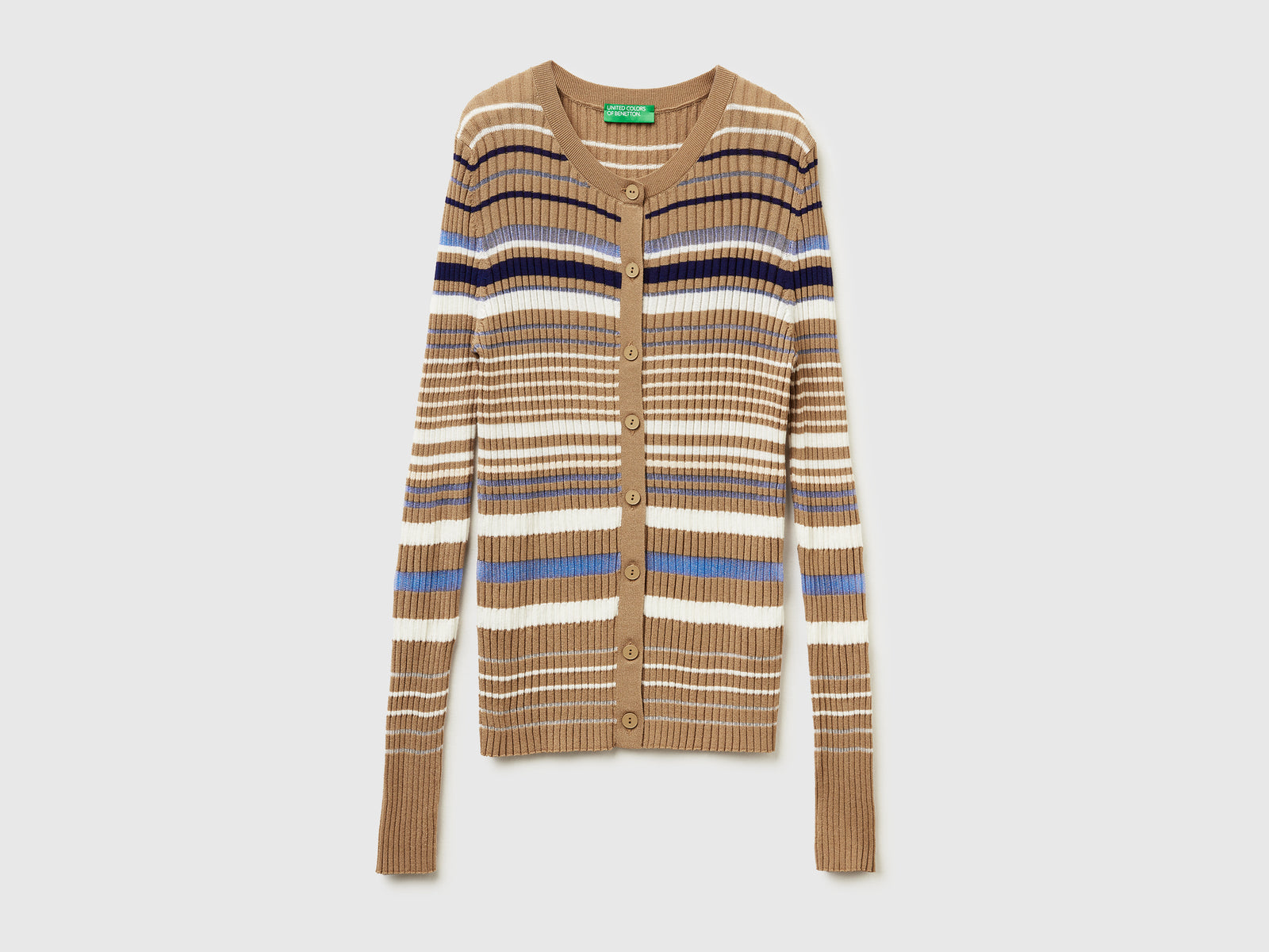 Cardigan a righe in misto viscosa da donna cammello | Benetton Outlet