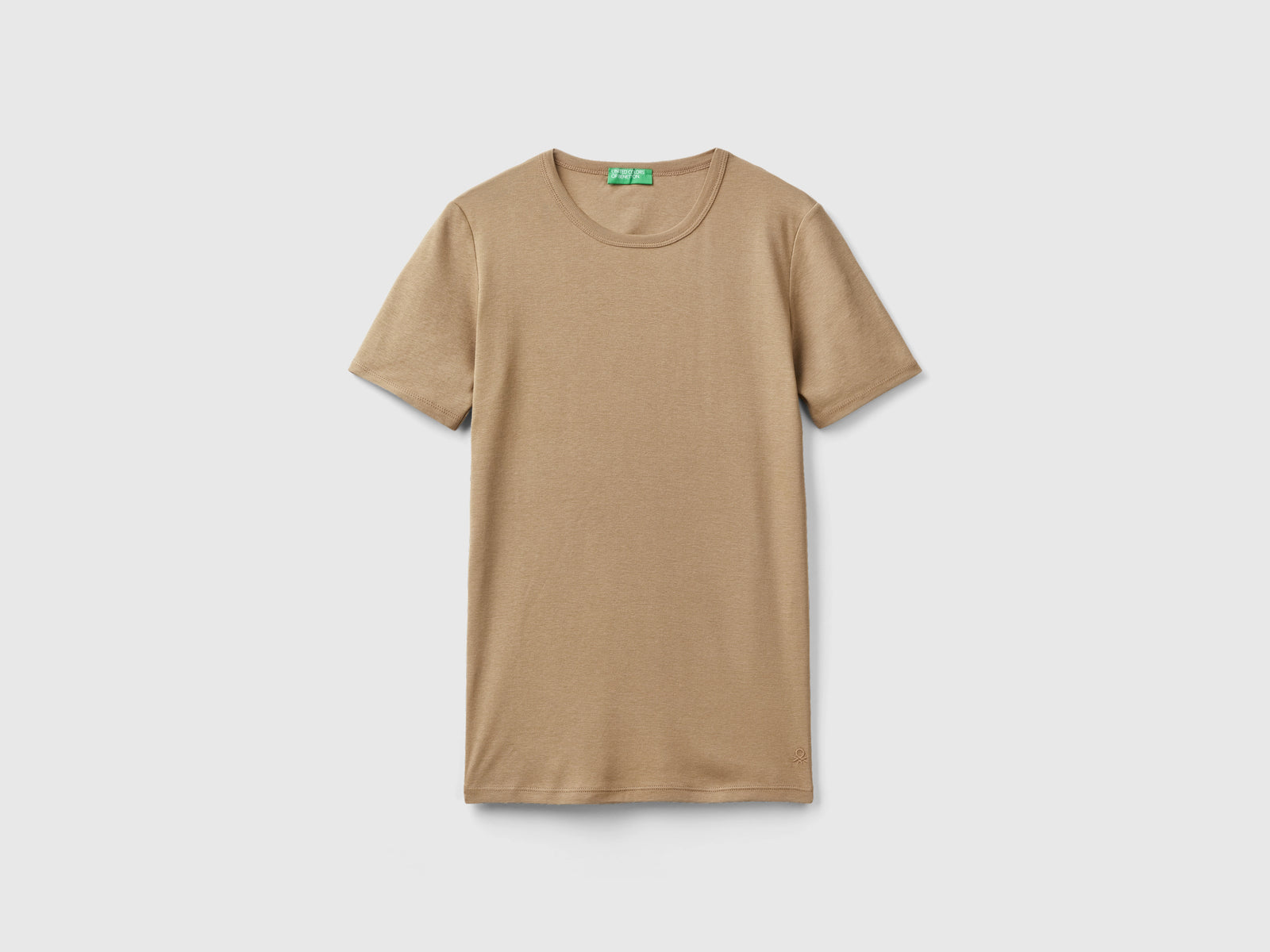 T-shirt in cotone a fibra lunga da donna cammello | Benetton Outlet