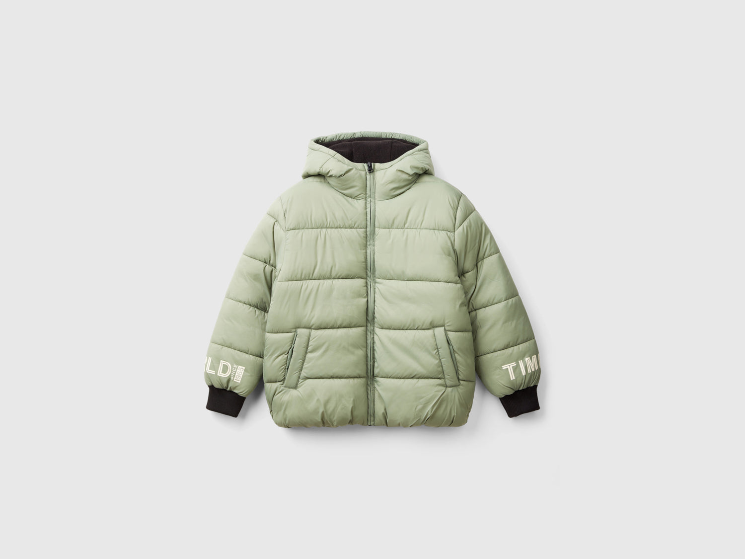 Giubbotto con stampa foderato in pile da bambino verde chiaro | Benetton Outlet