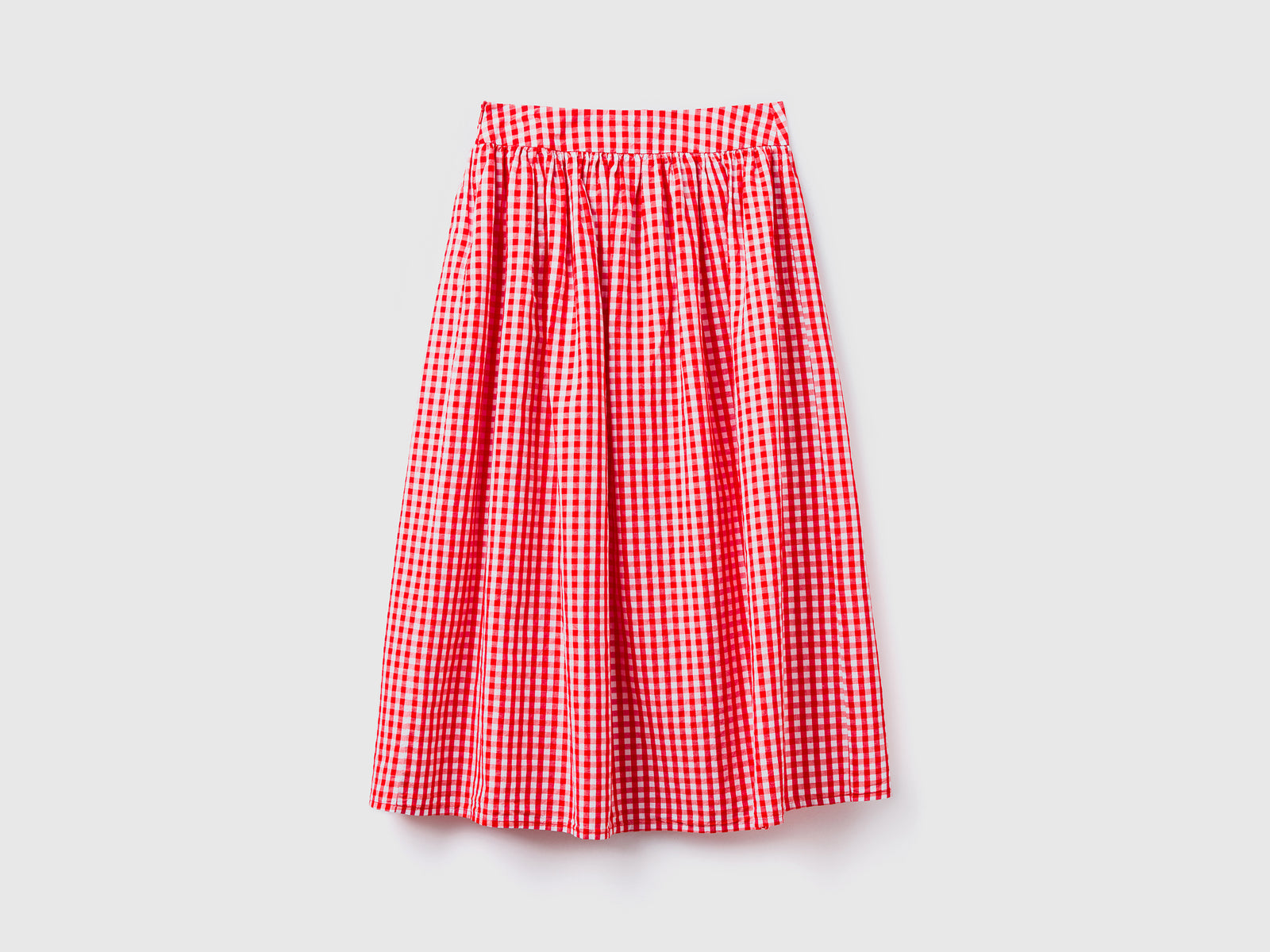 Gonna midi in misto cotone e lino con fantasia a quadretti vichy da donna rosso 2 | Benetton Outlet