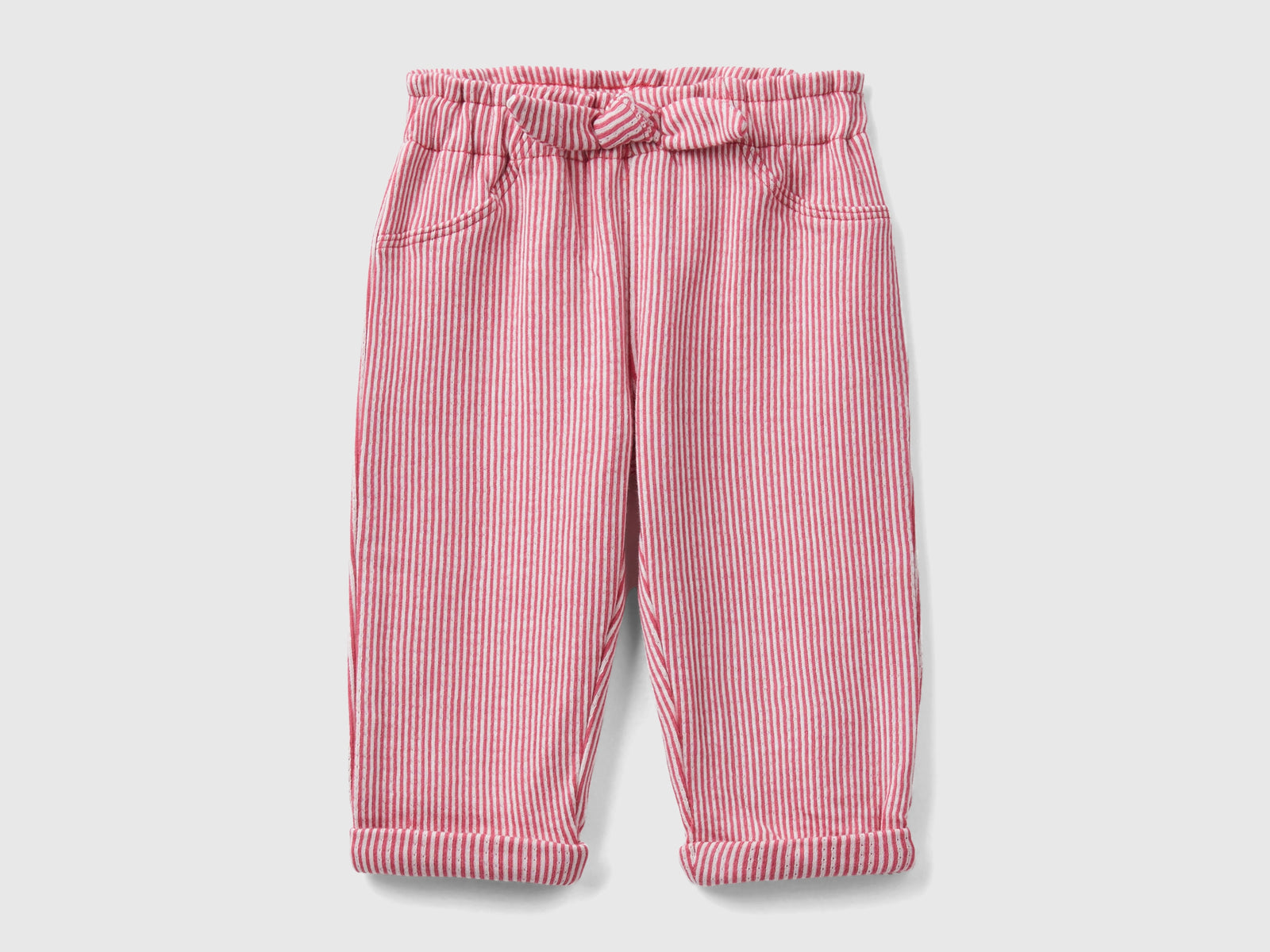 Pantaloni paperbag a righe da neonato salmone | Benetton Outlet