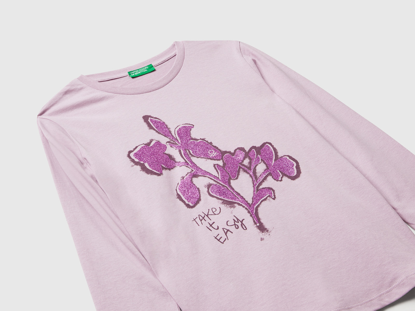 Maglietta con stampa glitter da bambina lavanda 3 | Benetton Outlet