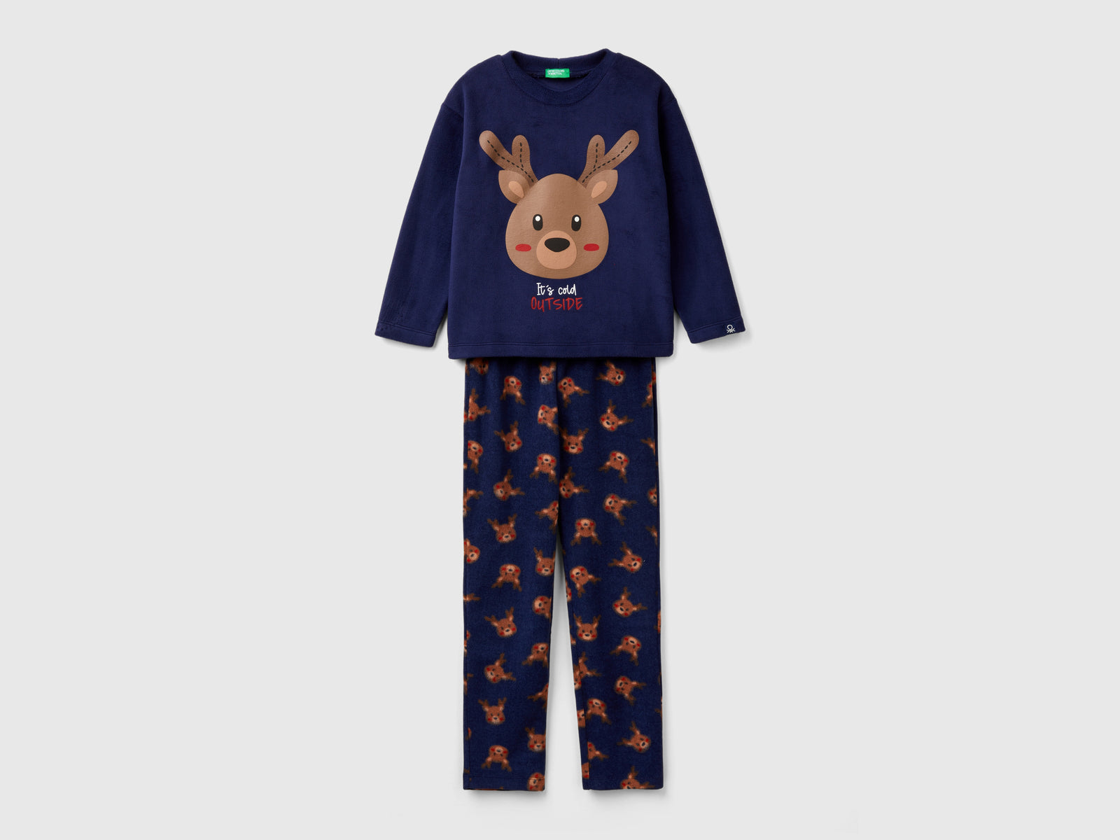 Pigiama con renne in pile da bambino blu scuro | Benetton Outlet