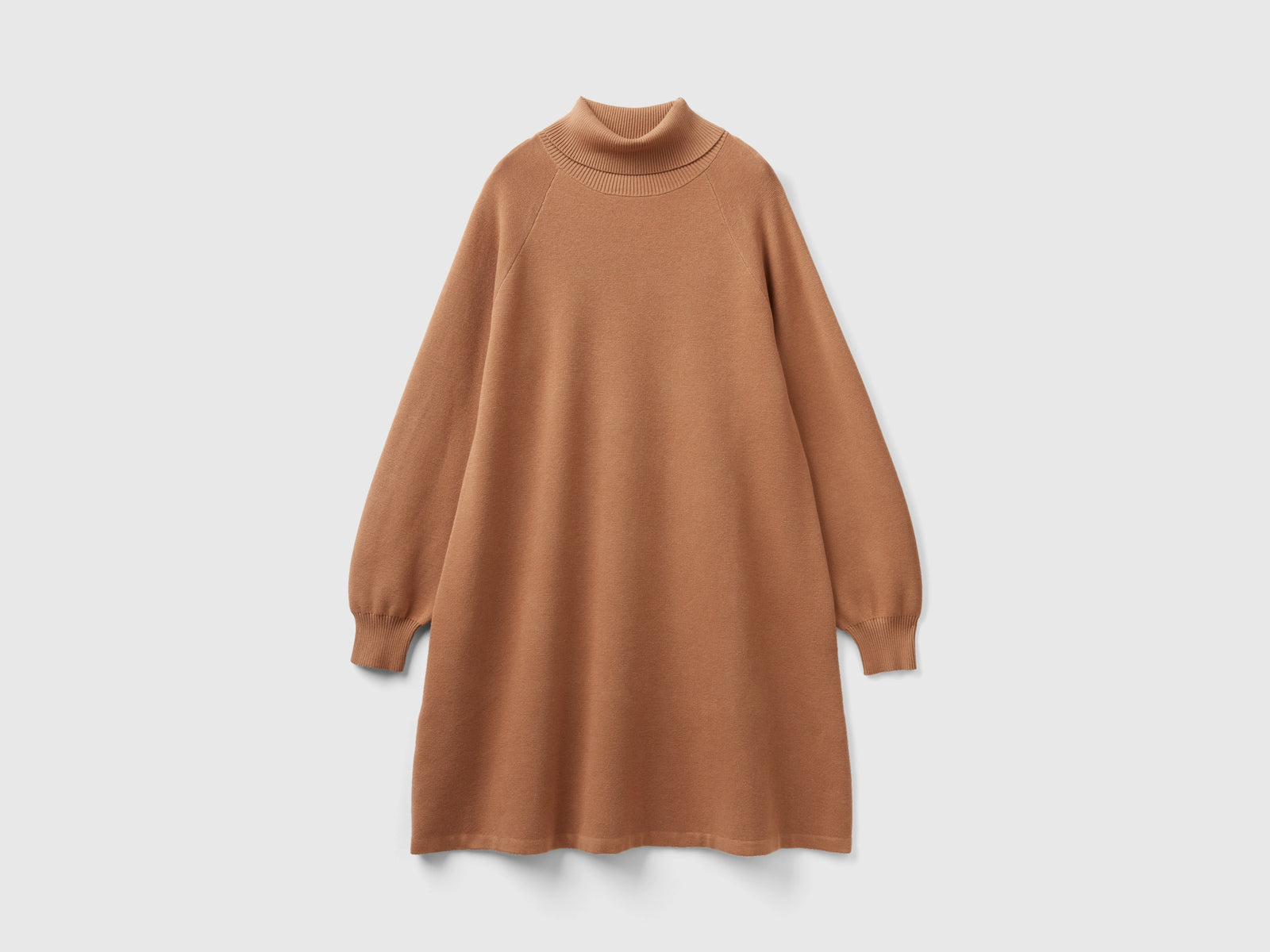 Abito in maglia con collo alto da donna cammello | Benetton Outlet