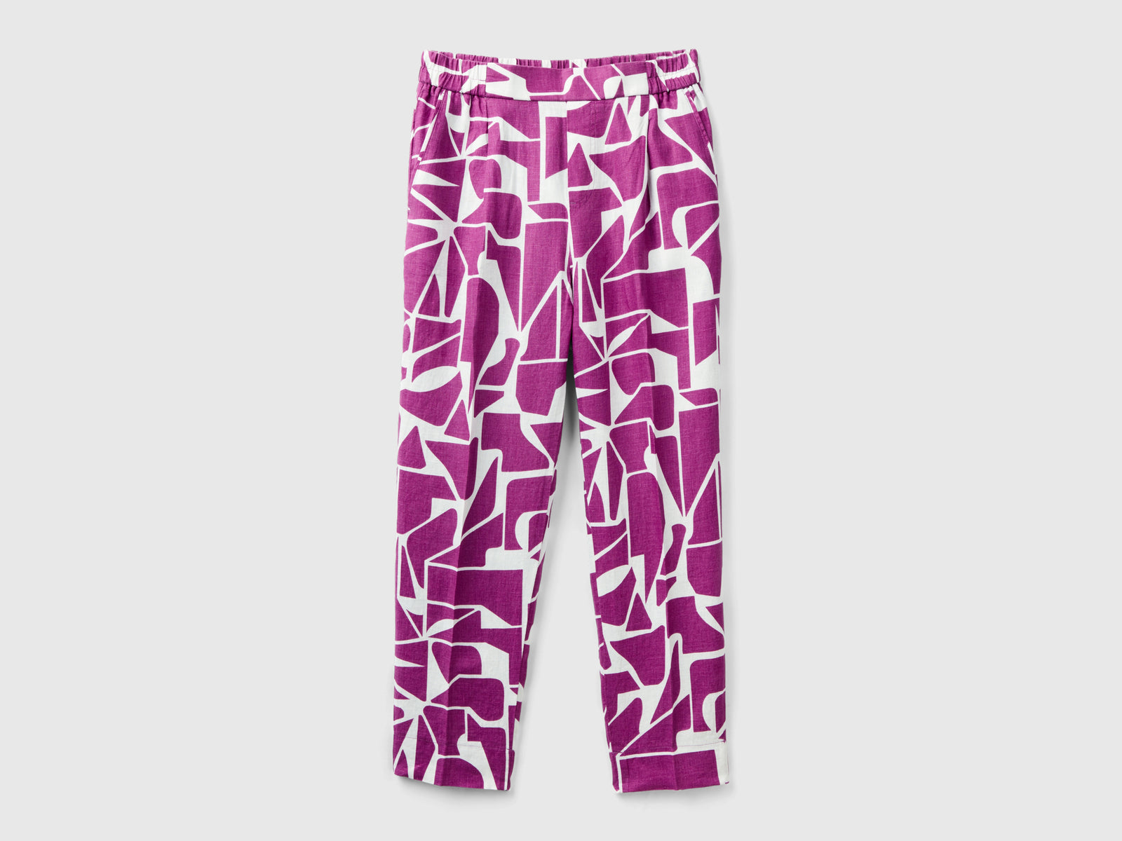 Pantaloni in lino stampato da donna viola | Benetton Outlet