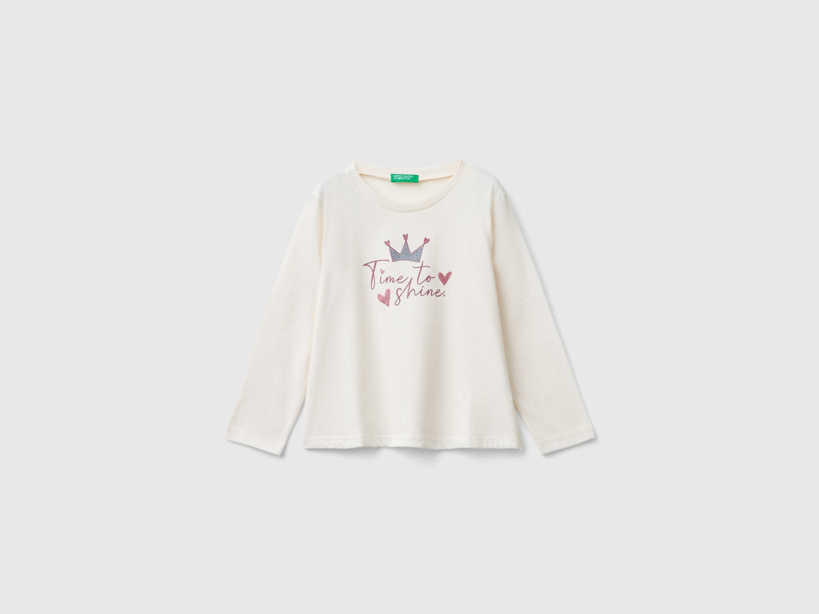 Glitter print T-shirt da bimba bianco panna | Benetton Outlet