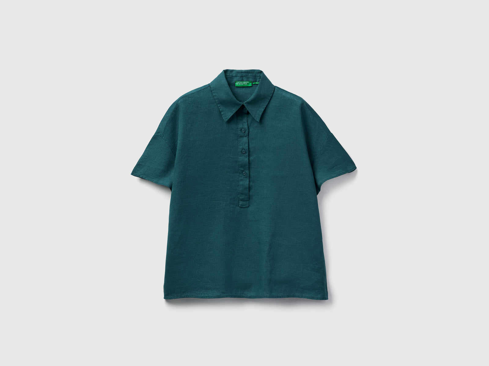Blusa in puro lino da donna verde scuro | Benetton Outlet