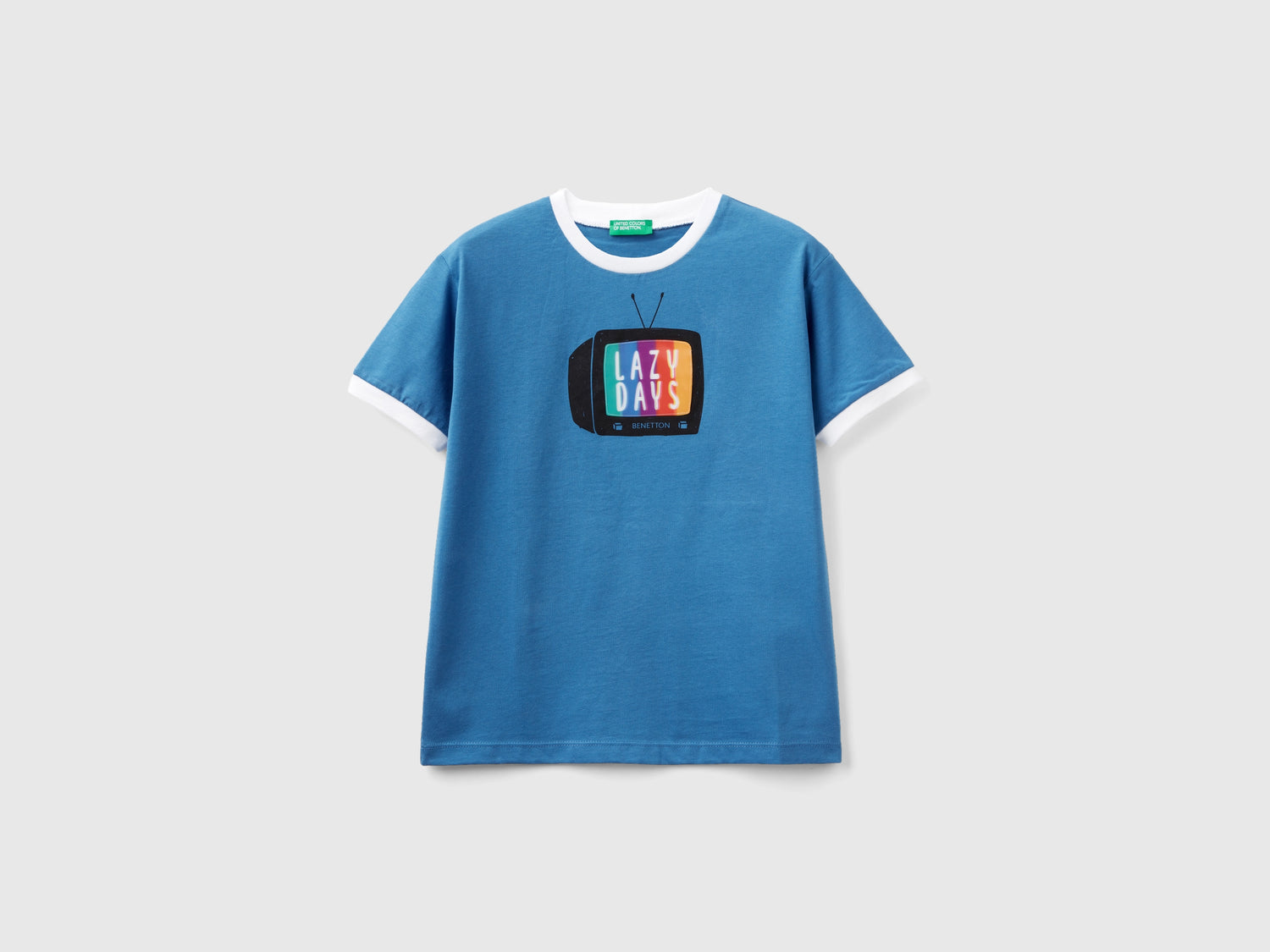Maglietta con stampa televisione da bambino blu | Benetton Outlet
