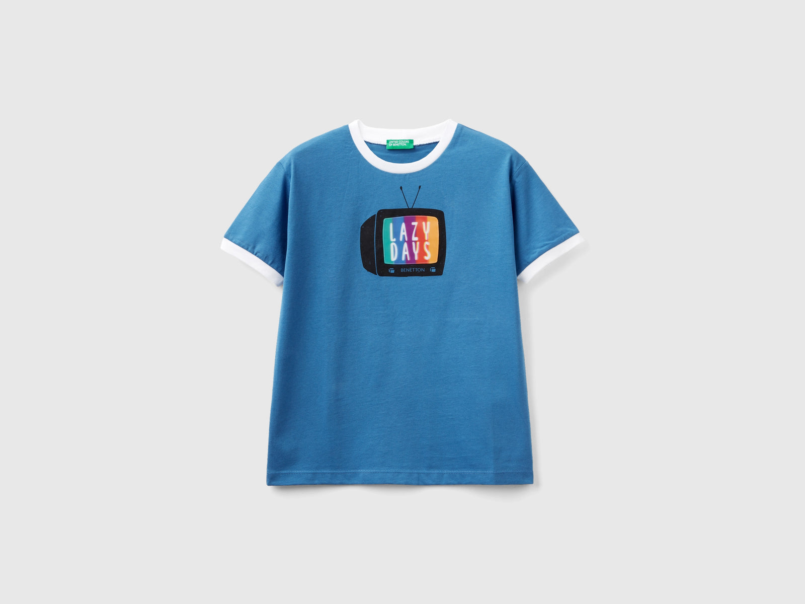 Maglietta con stampa televisione da bambino blu | Benetton Outlet