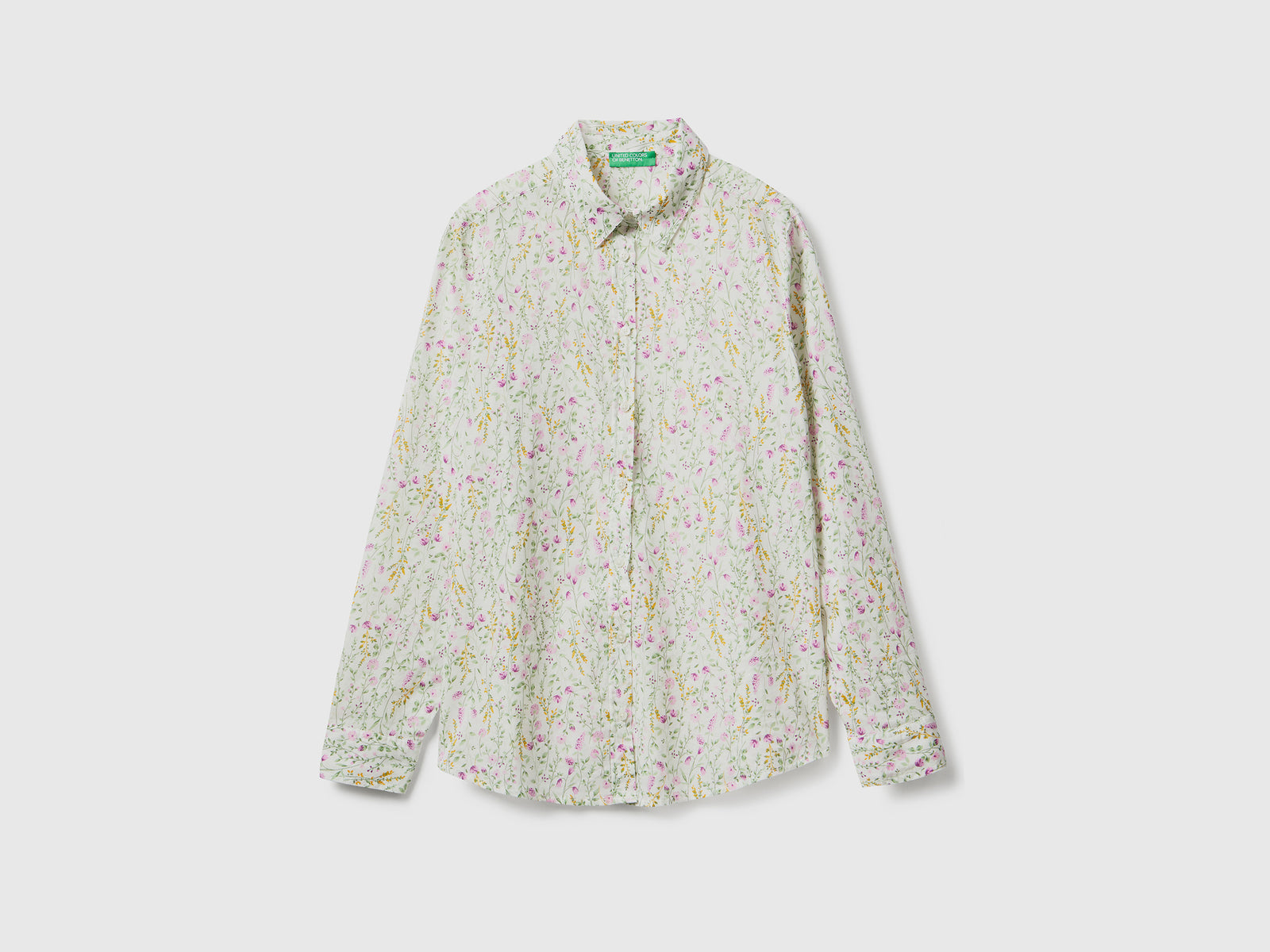 Camicia fantasia 100% cotone da donna bianco | Benetton Outlet