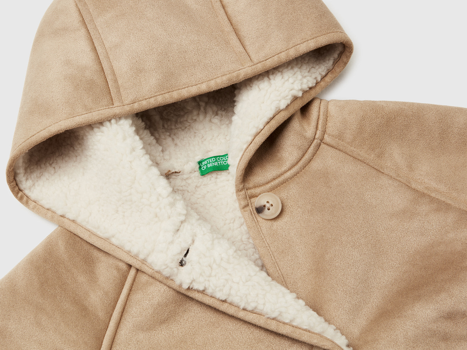 Giubbino con cappuccio effetto scamosciato da bimba beige 3 | Benetton Outlet