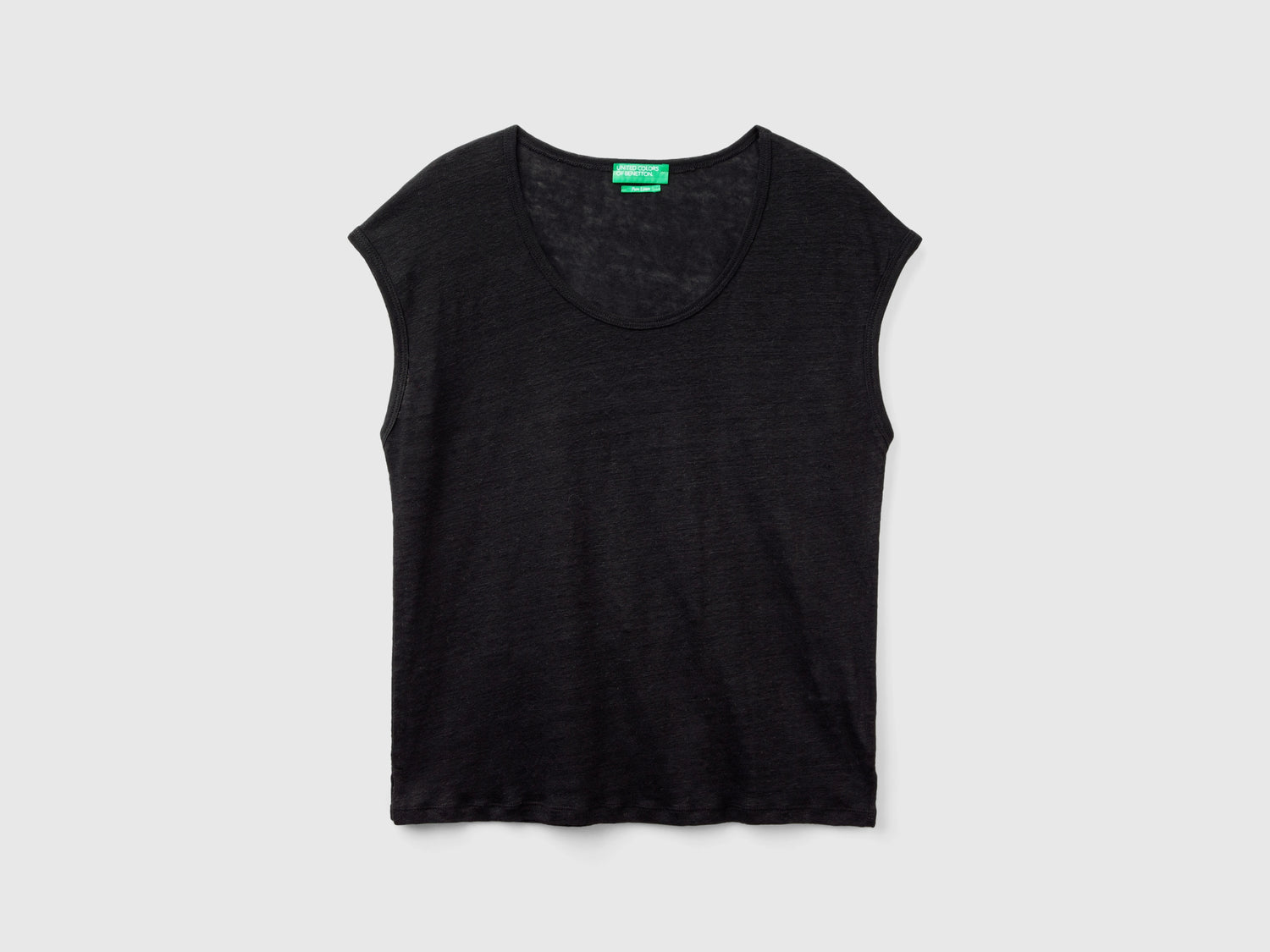 Maglietta scollo ampio in puro lino da donna nero | Benetton Outlet