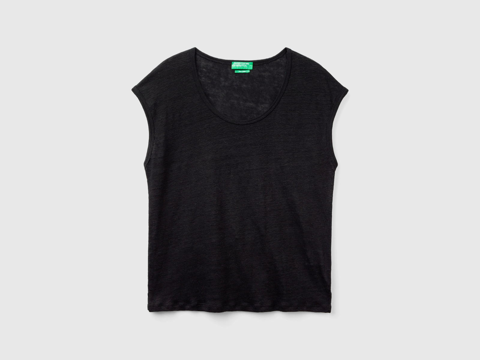 Maglietta scollo ampio in puro lino da donna nero | Benetton Outlet