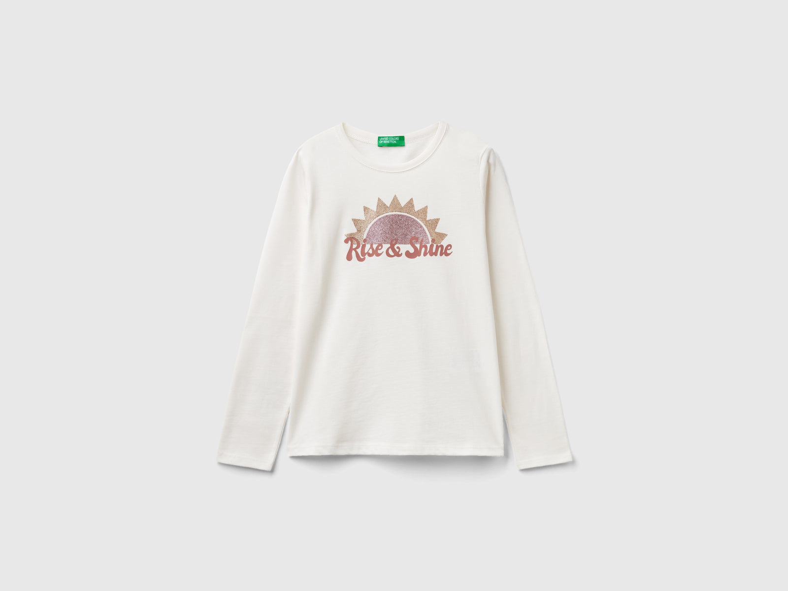 T-shirt manica lunga in cotone bio da bambina bianco panna | Benetton Outlet