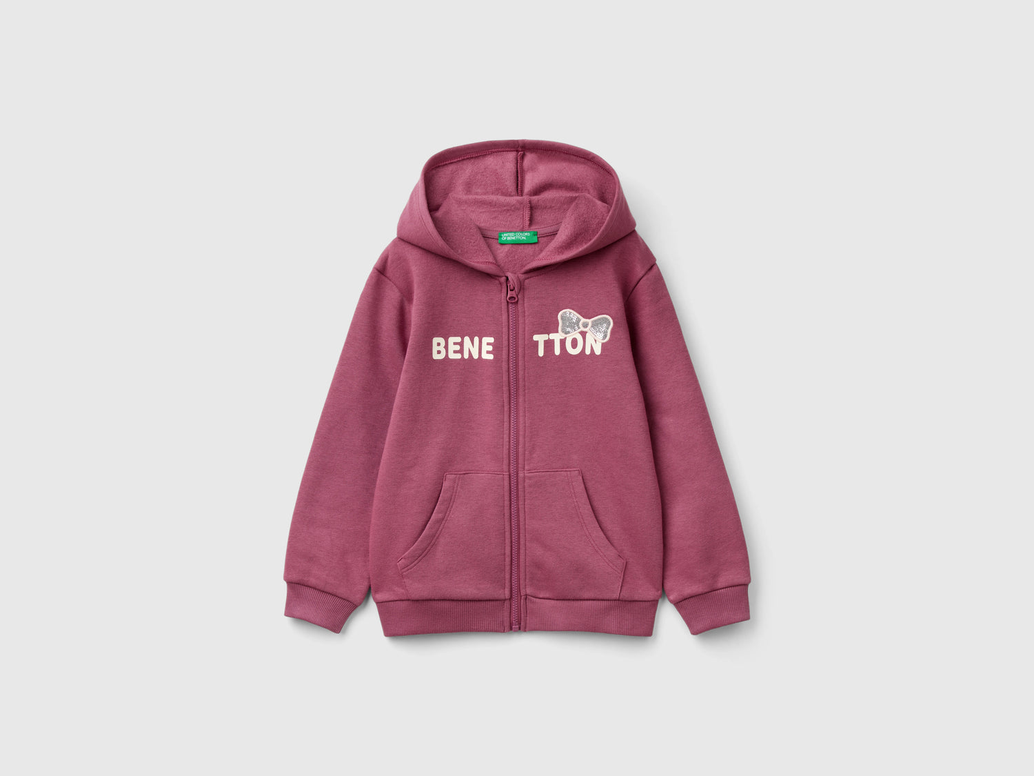Felpa con zip e paillettes da bimba malva scuro | Benetton Outlet