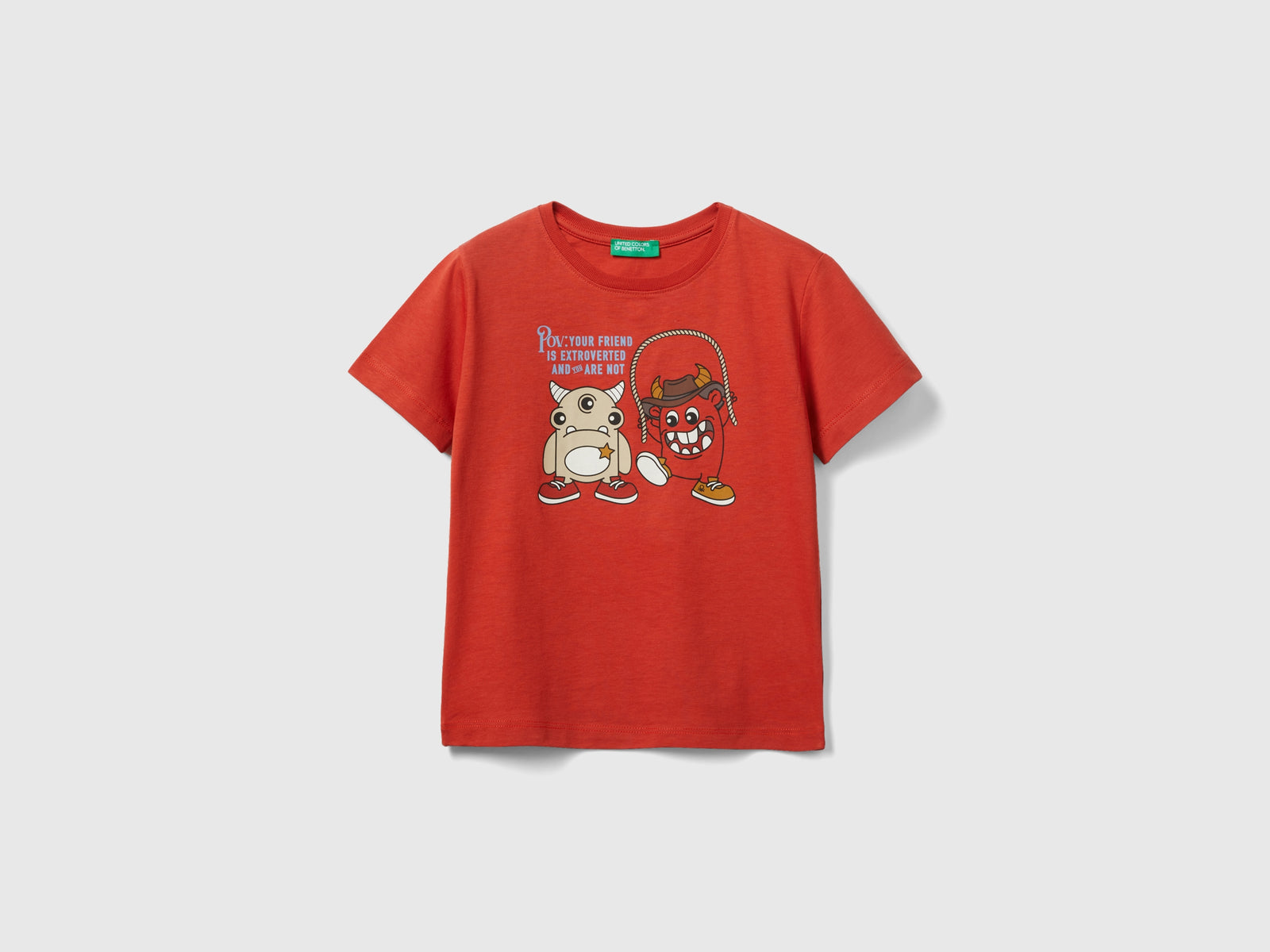 Maglietta con stampa animaletti da bimbo rosso | Benetton Outlet