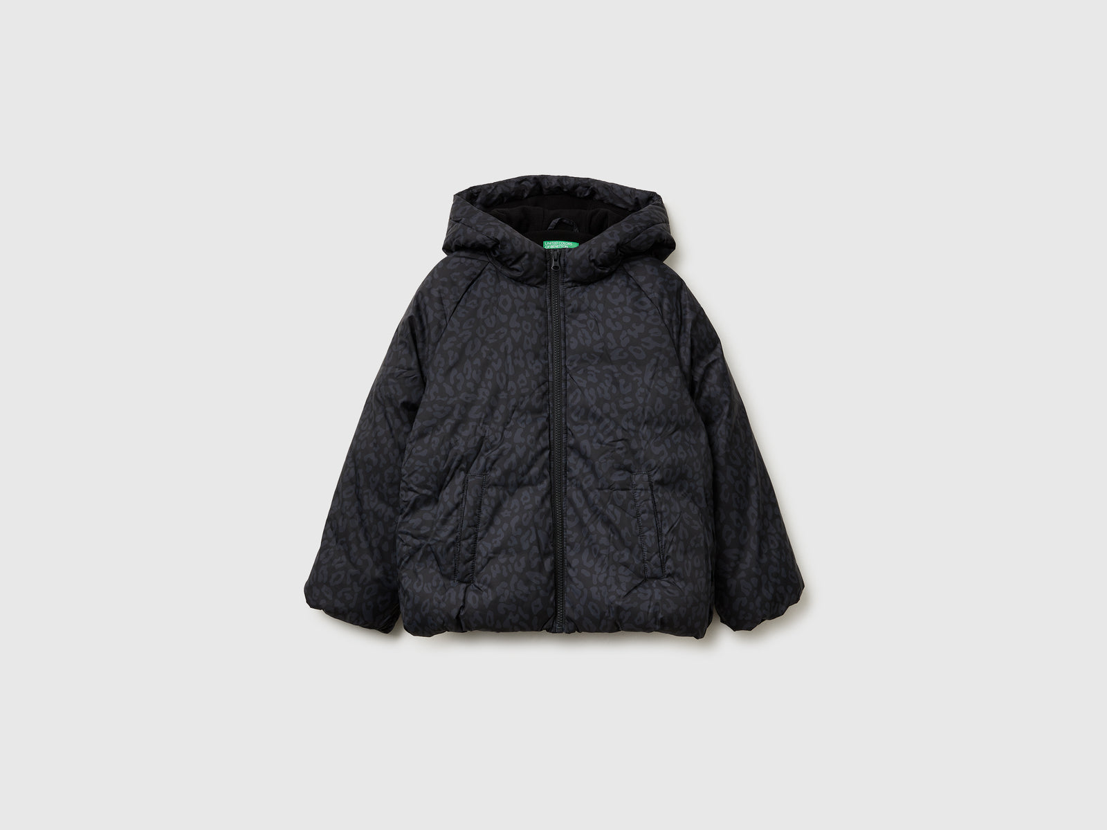 Giubbotto con stampa animalier da bambina nero | Benetton Outlet