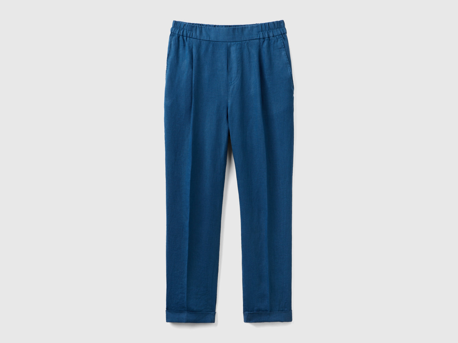 Pantaloni lunghi in puro lino con taglio cropped e gamba affusolata da donna blu | Benetton Outlet