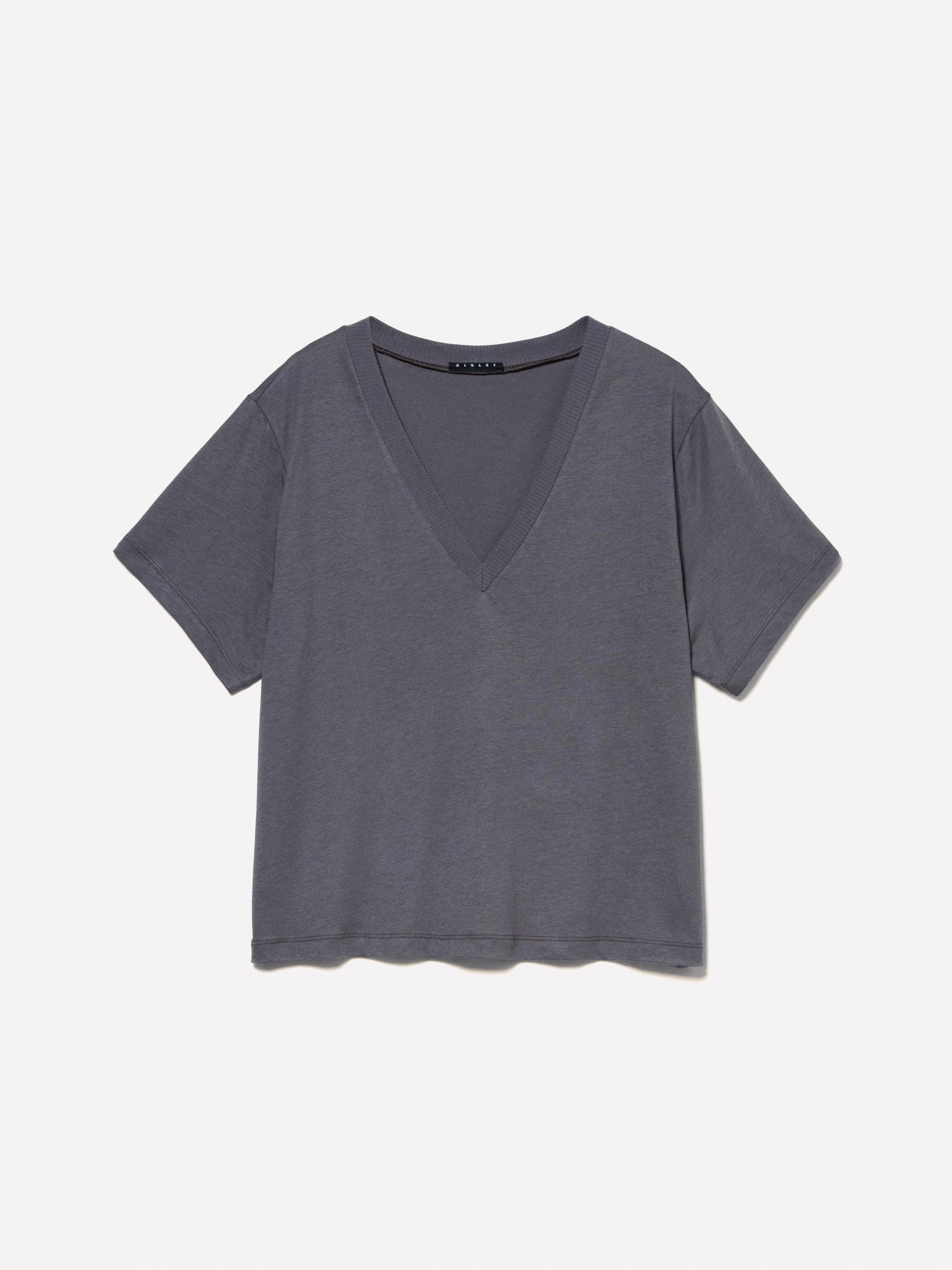 T-shirt con scollo a V da donna grigio scuro | Sisley Outlet