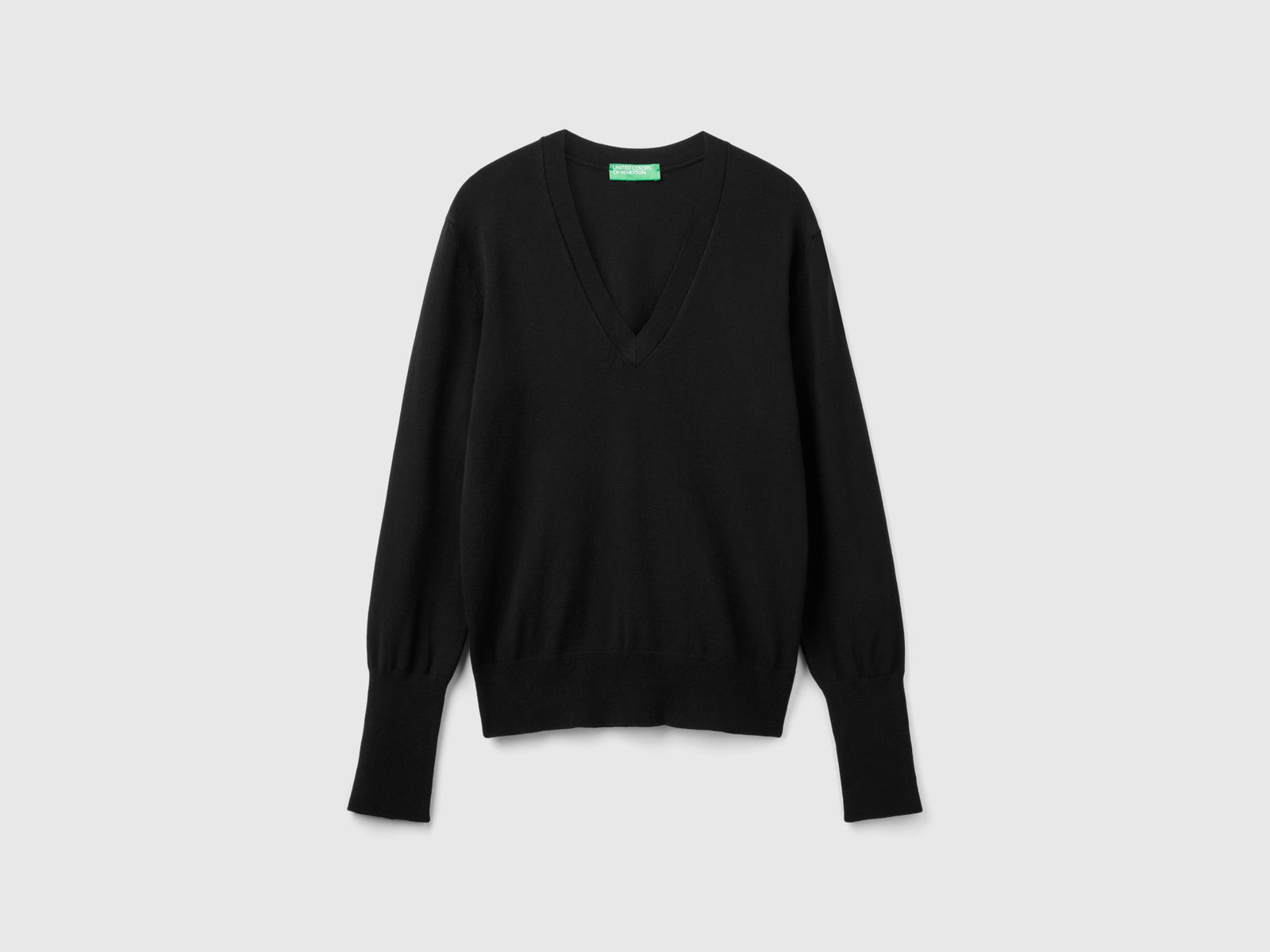 Maglia con scollo a V in misto viscosa da donna nero | Benetton Outlet