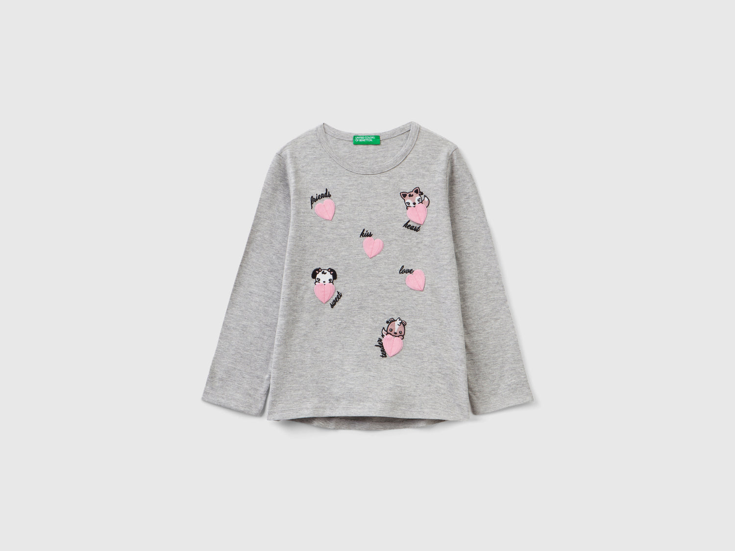 T-shirt con ricami e applicazioni da bimba grigio chiaro | Benetton Outlet