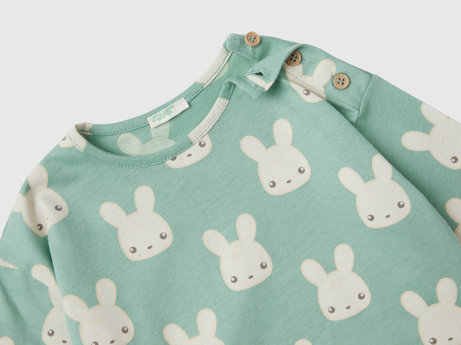 Maglietta stampata in caldo cotone da neonato verde 2 | Benetton Outlet
