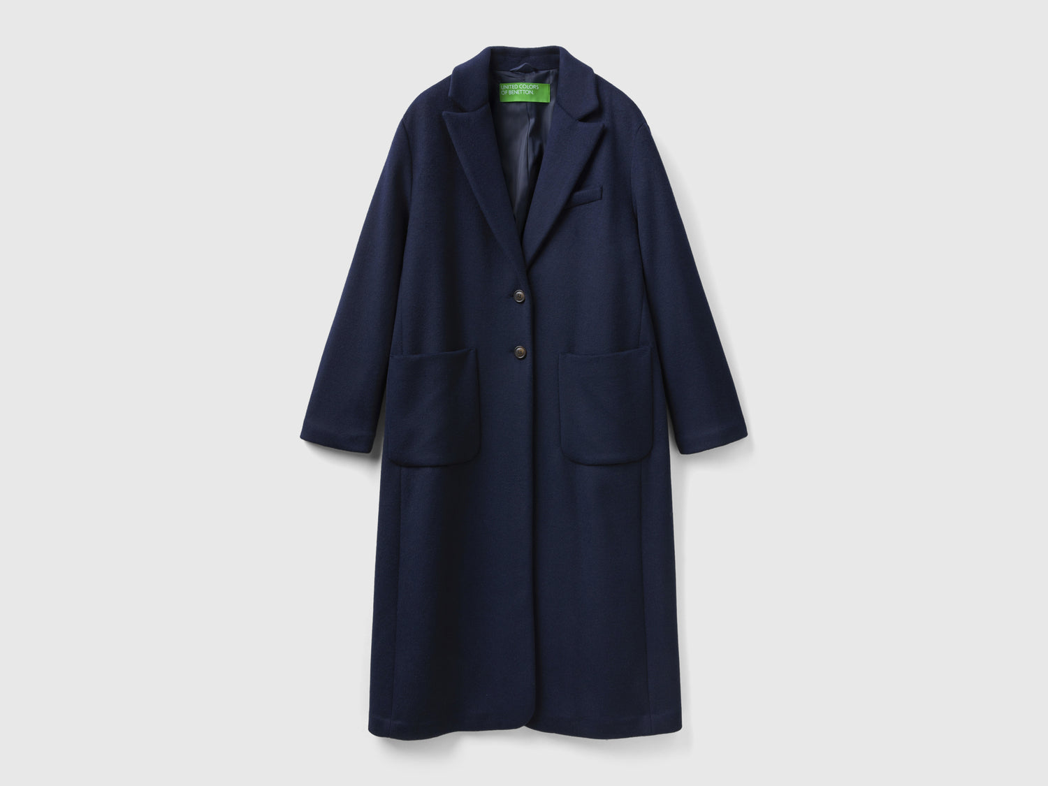 Cappotto midi in misto lana Shetland da donna blu scuro | Benetton Outlet