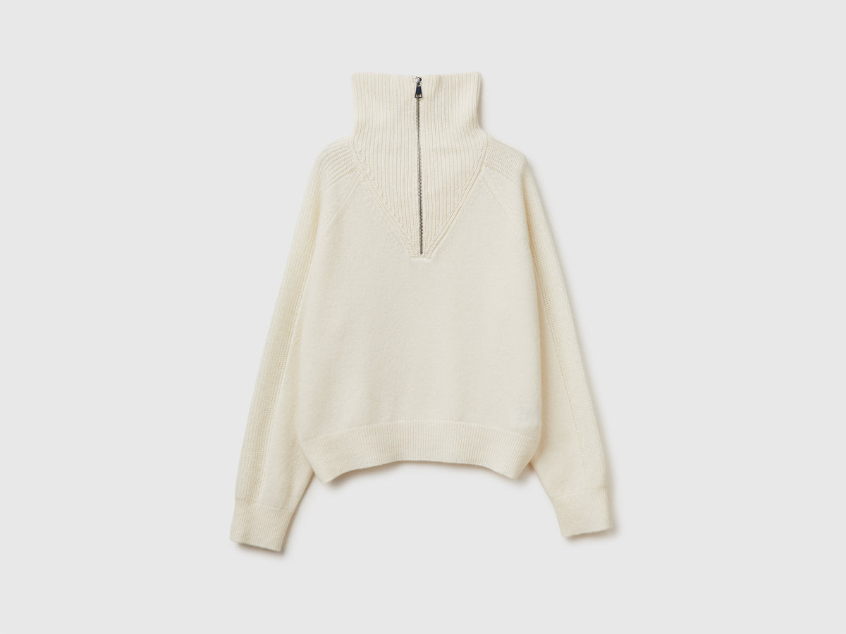 Maglia con mezza zip 100% lana