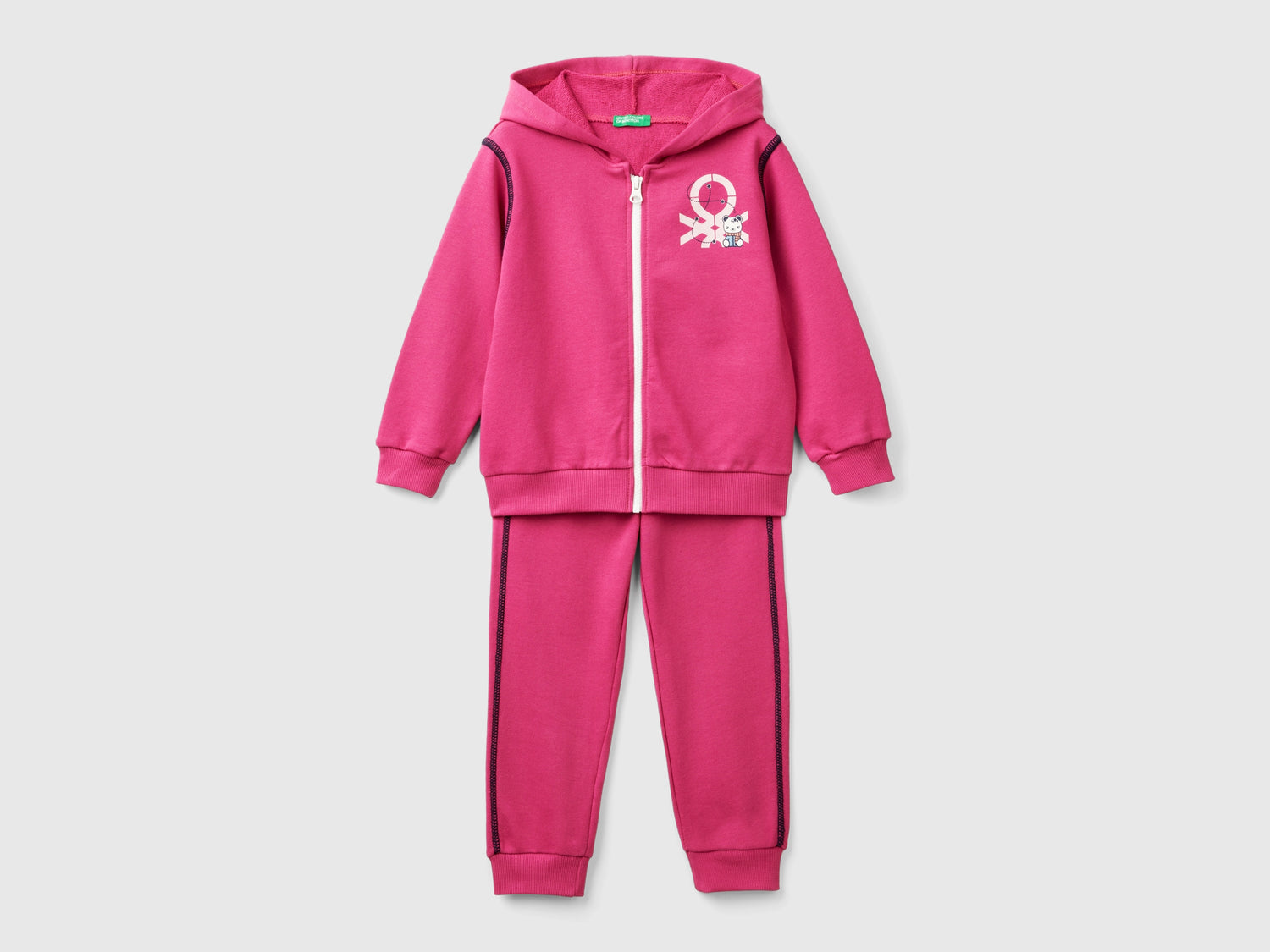 Tuta in felpa 100% cotone da bimbo fucsia | Benetton Outlet
