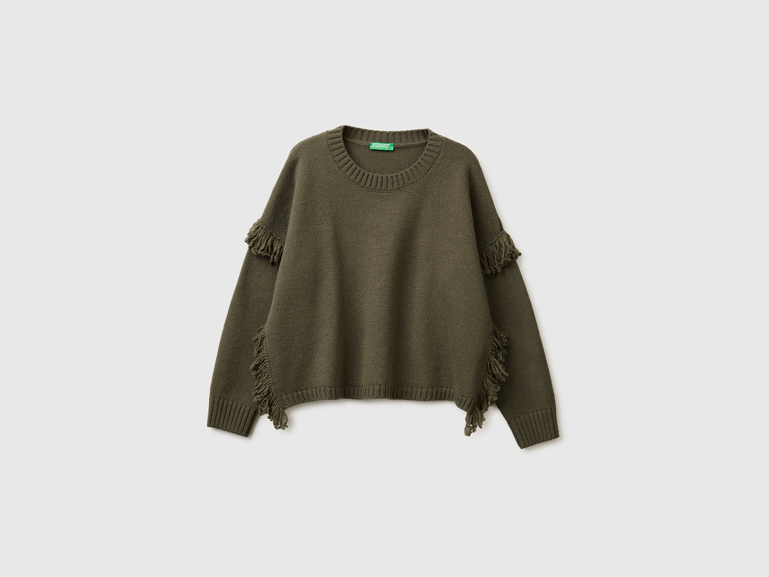 Maglione con frange da donna verde militare | Benetton Outlet