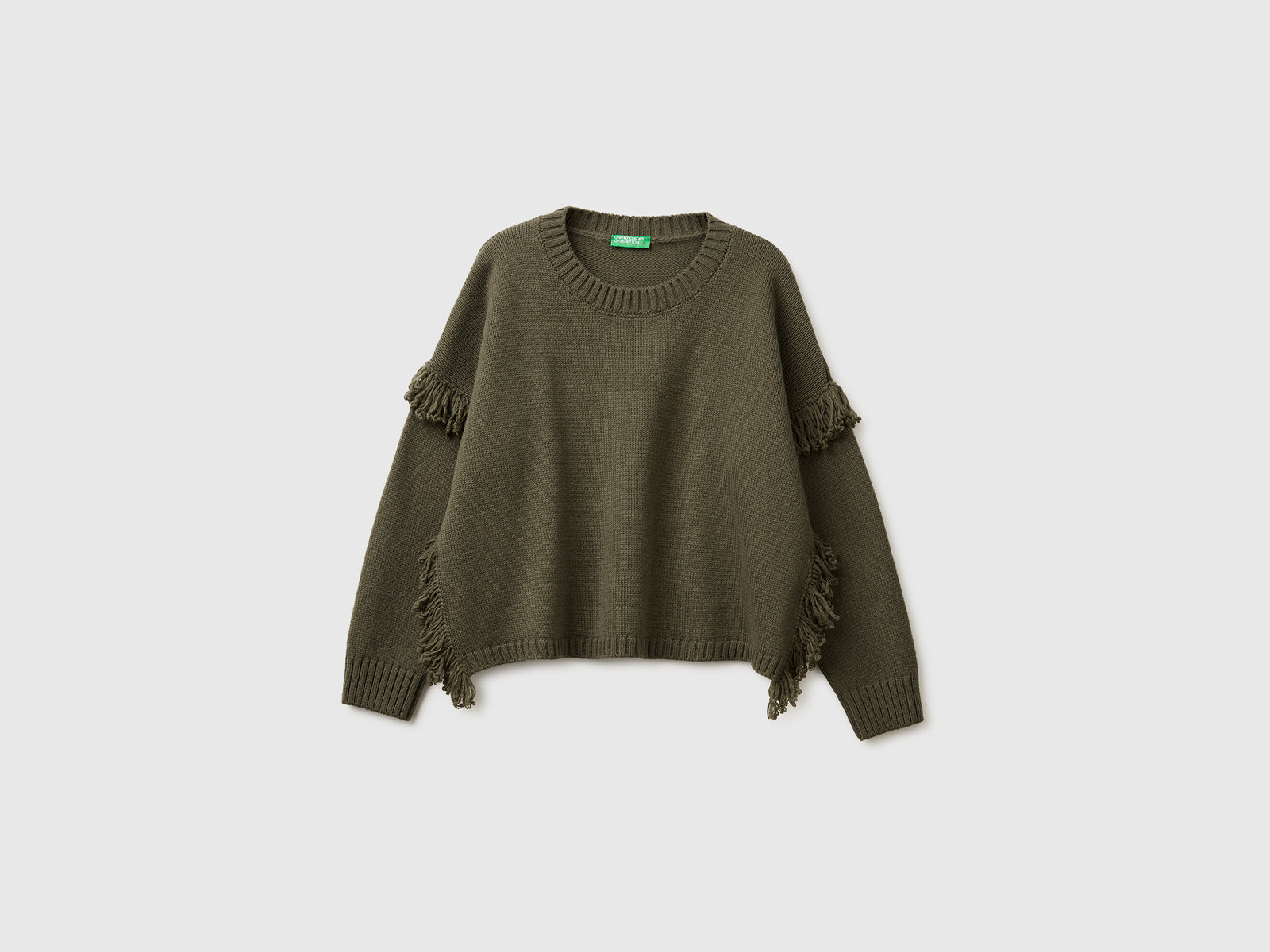 Maglione con frange da donna verde militare | Benetton Outlet