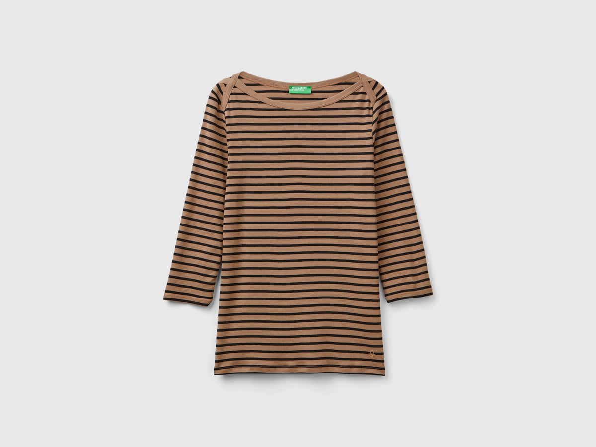 T-shirt manica 3/4 a righe in puro cotone
