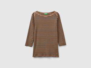 T-shirt manica 3/4 a righe in puro cotone