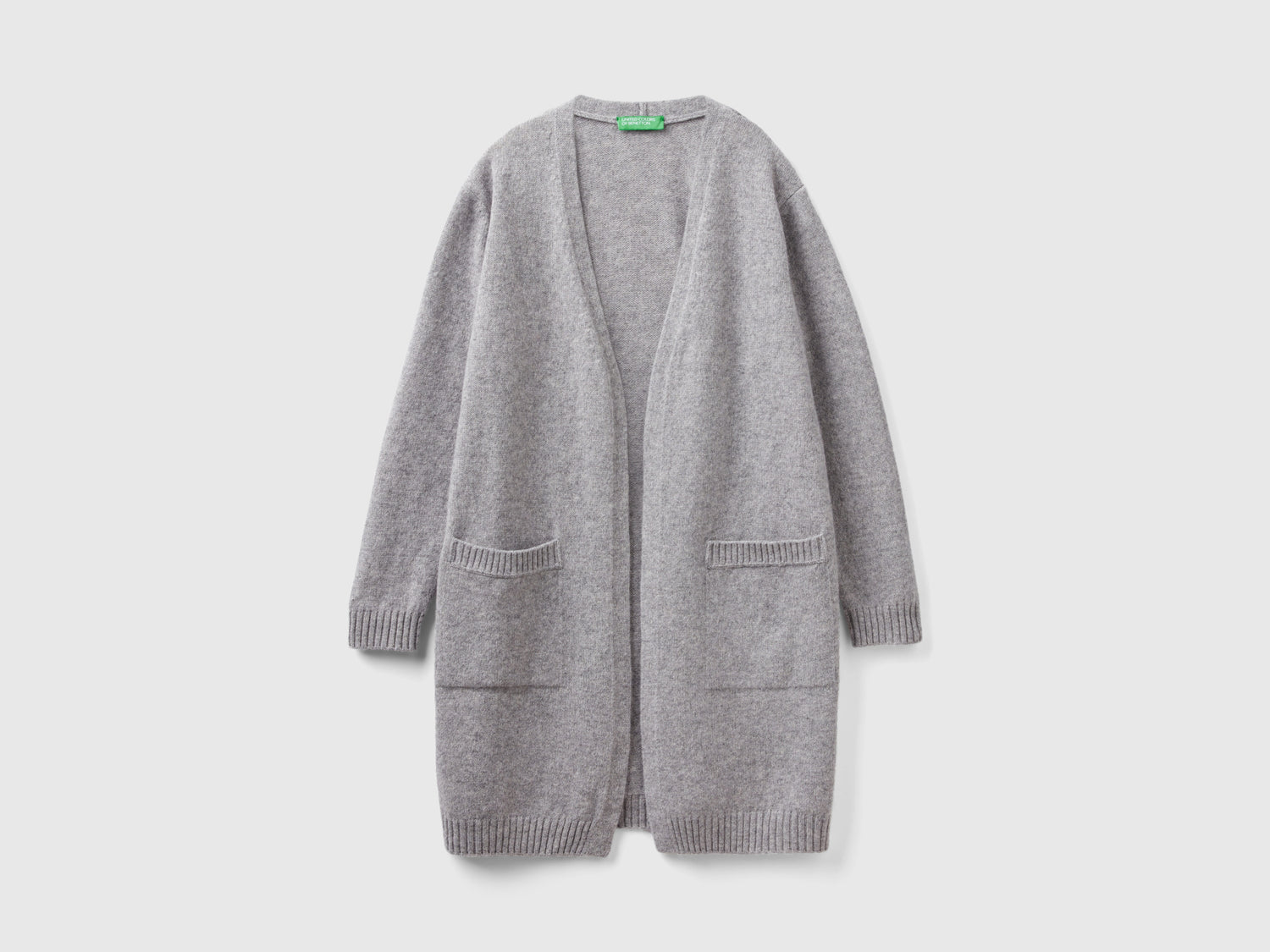 Cardigan lungo in pura lana Shetland da donna grigio chiaro | Benetton Outlet