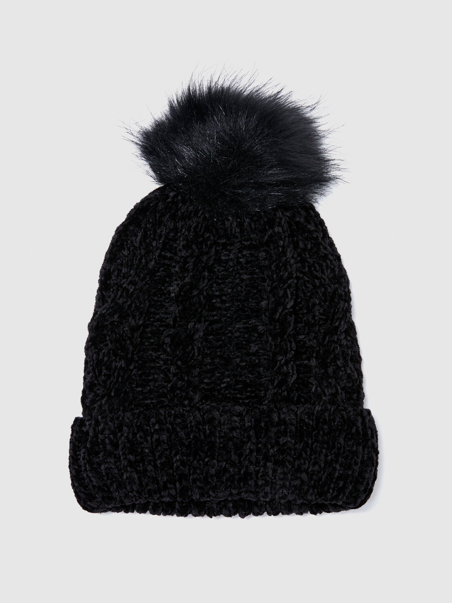 Cappello in ciniglia con pompon da bambina nero | Sisley young Outlet