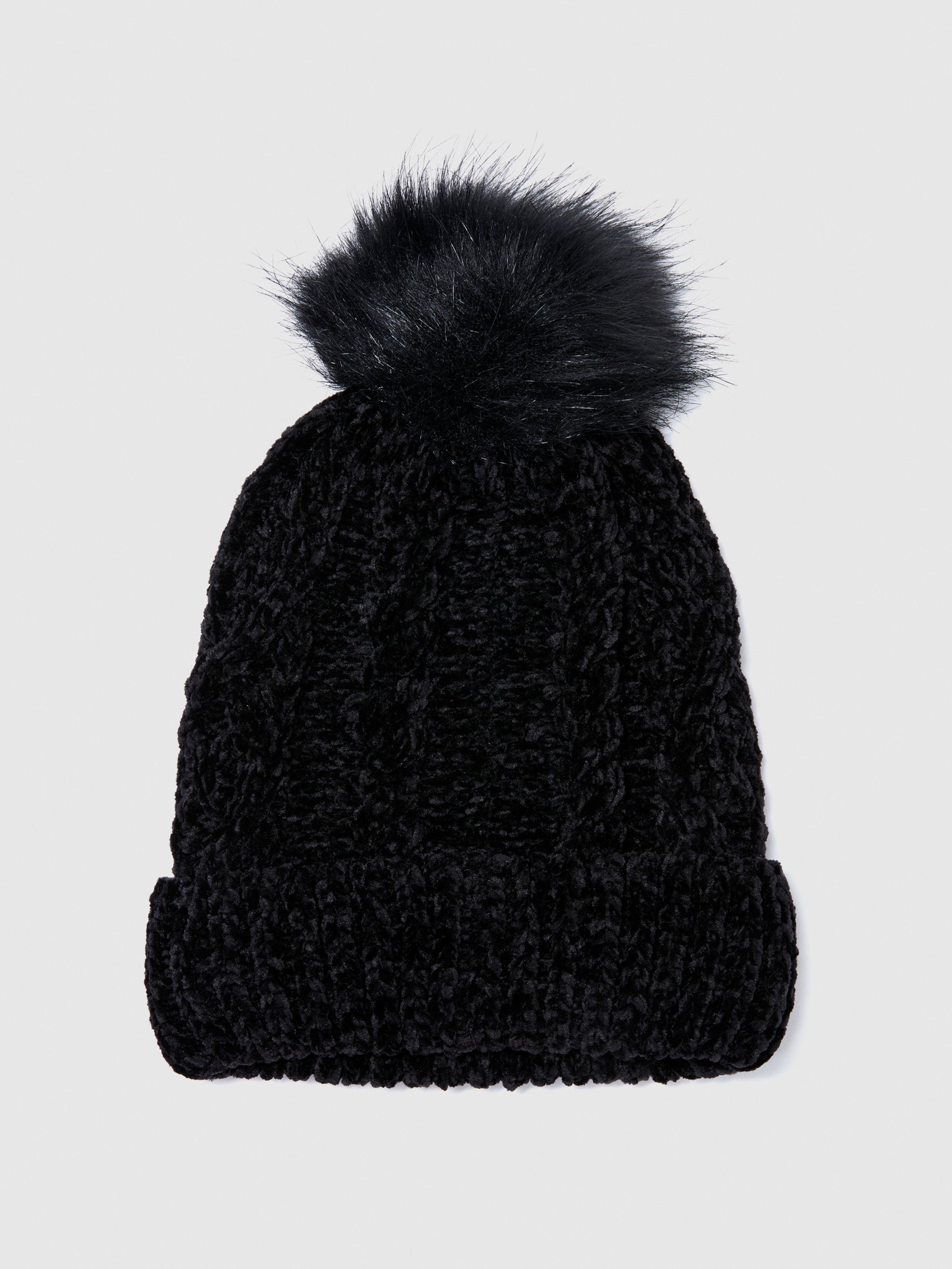 Cappello in ciniglia con pompon da bambina nero | Sisley young Outlet