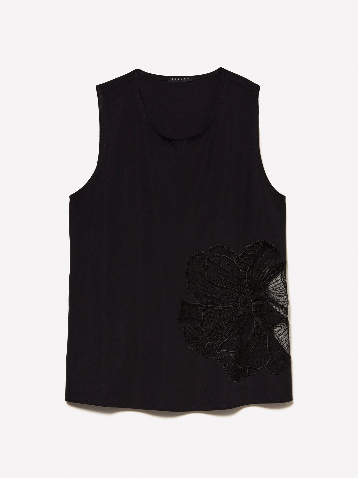 Top con ricamo floreale da donna nero | Sisley Outlet