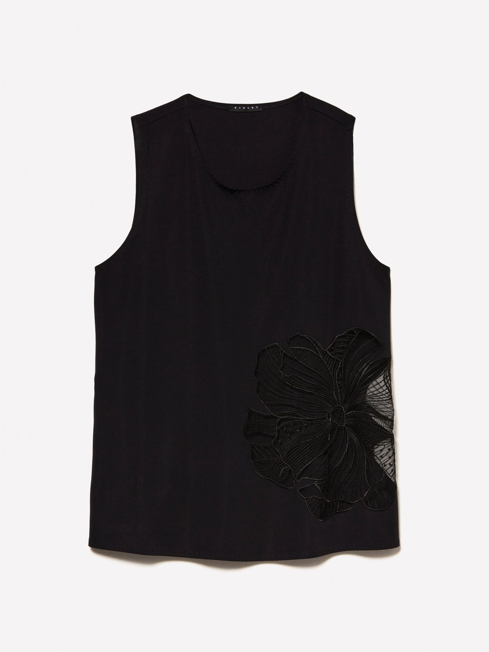 Top con ricamo floreale da donna nero | Sisley Outlet