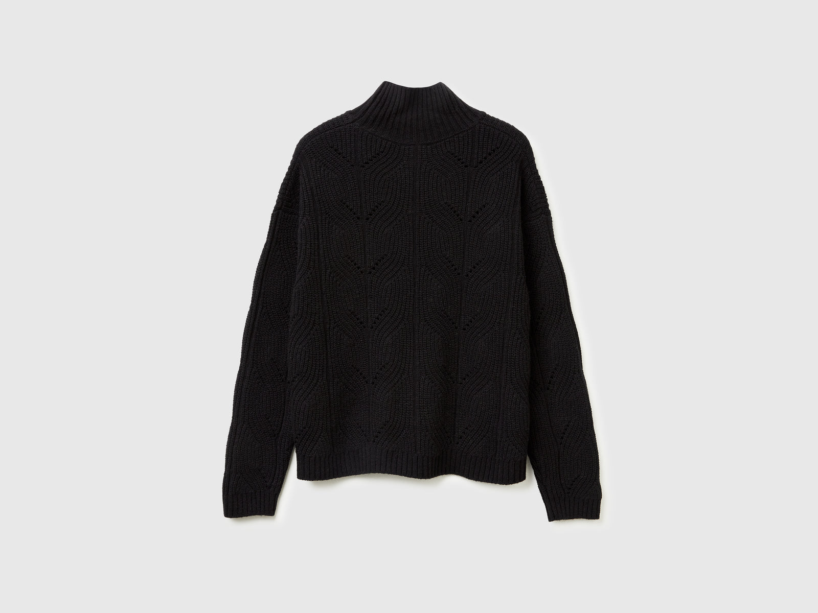 Dolcevita lavorato in misto lana da donna nero 2 | Benetton Outlet