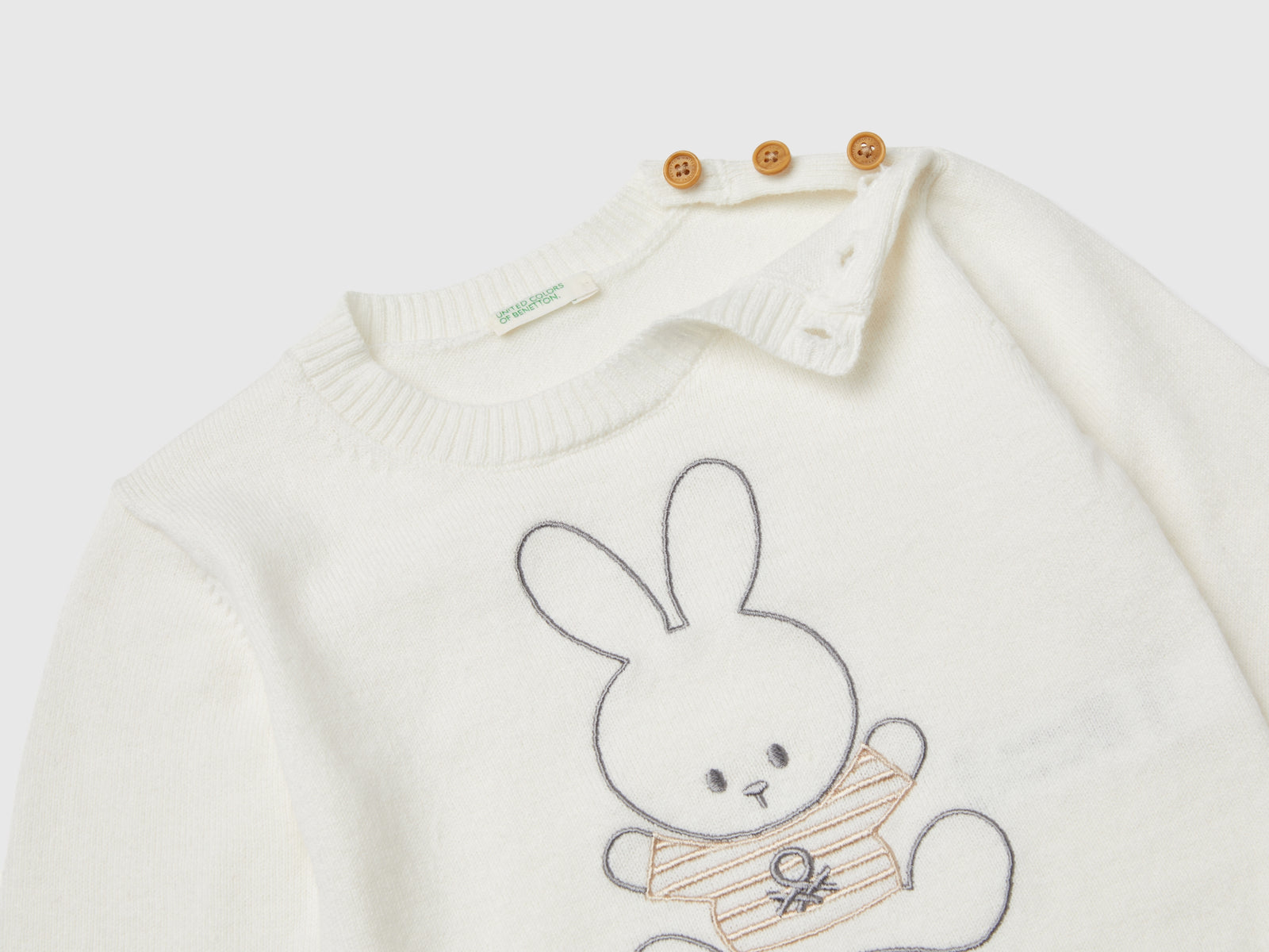Maglia in misto lana con ricamo da neonato bianco panna 3 | Benetton Outlet